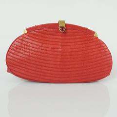 Judith Leiber Red Karung Snake Pleated Clutch and Bag - GHW - 1990's