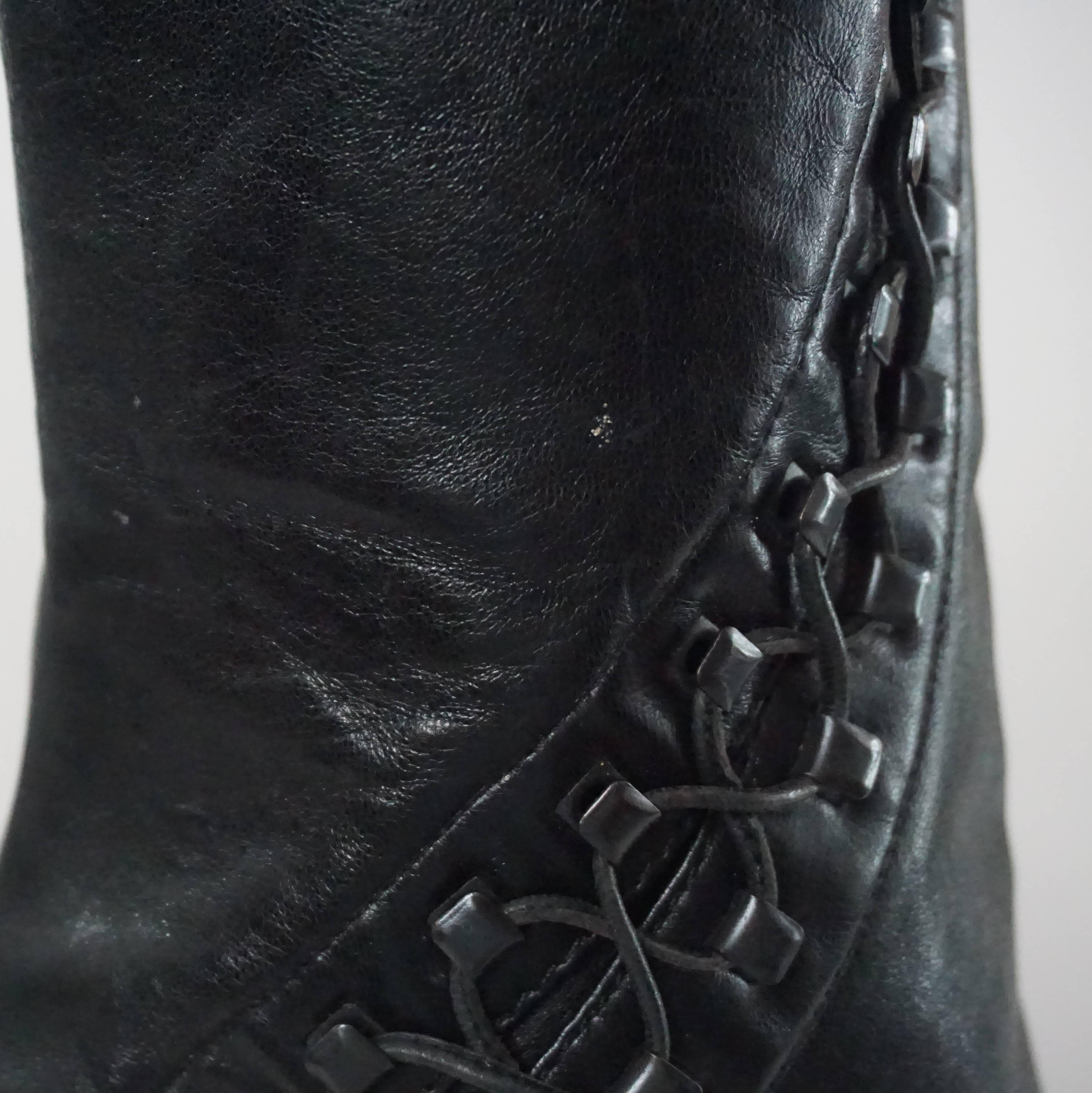 Azzedine Alaia Black Lambskin Boots with Lace-Up Sides - 37.5 - 1990's 1