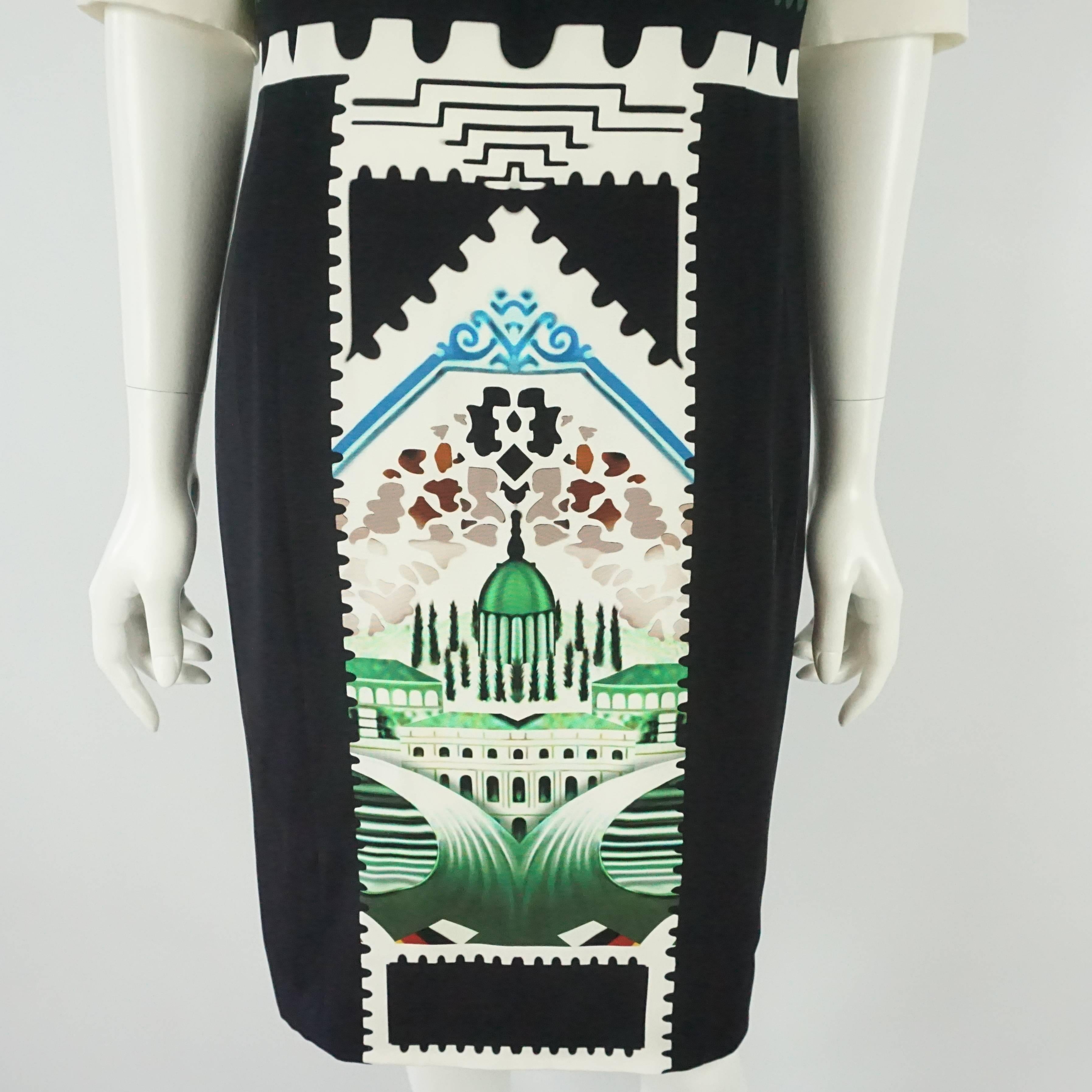 Women's Mary Katrantzou Black and White Silk Printed Shift Dress - 14