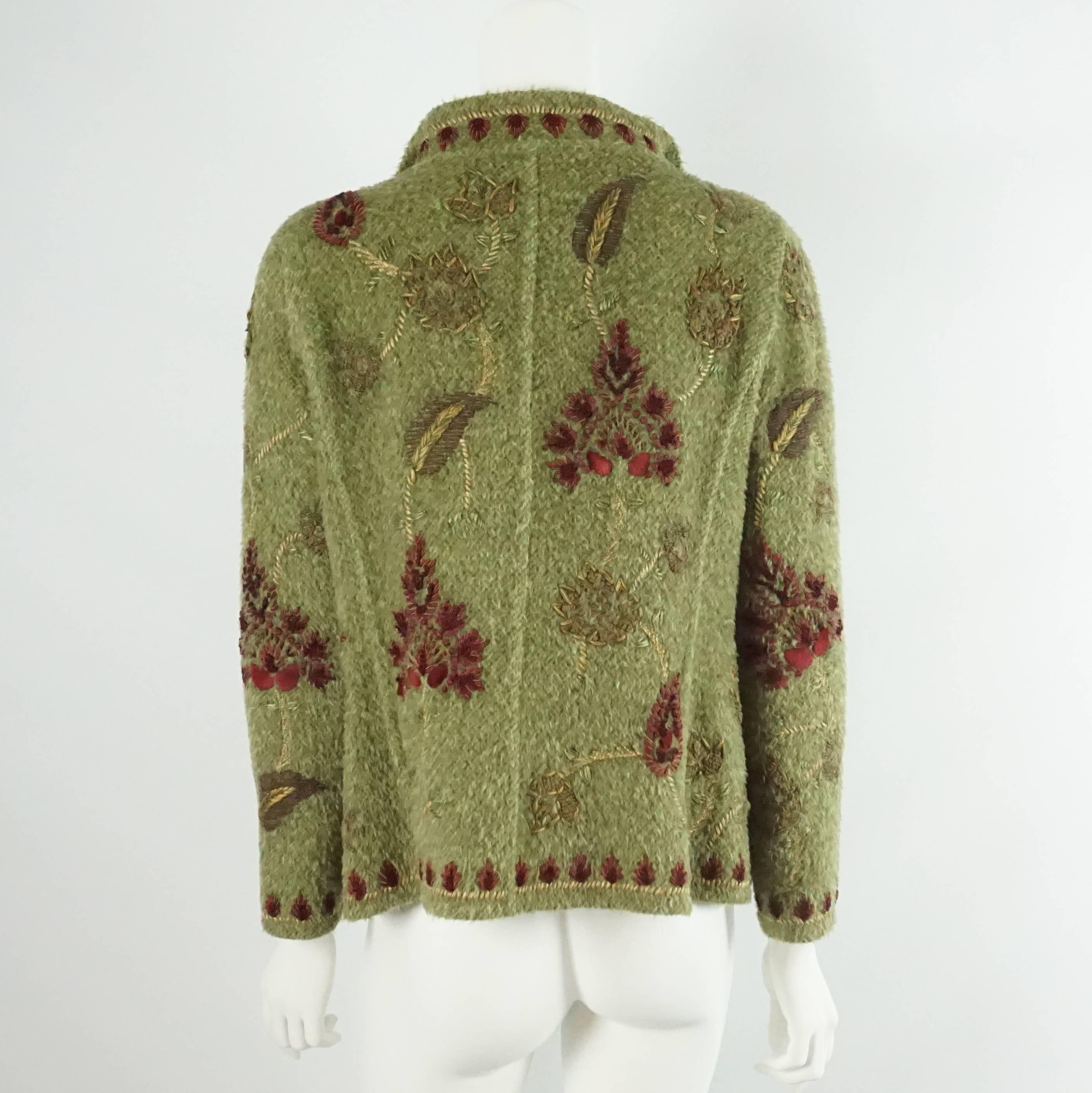 Brown Oscar de la Renta Moss Wool Blend Embroidered Jacket - 6 - 1990's
