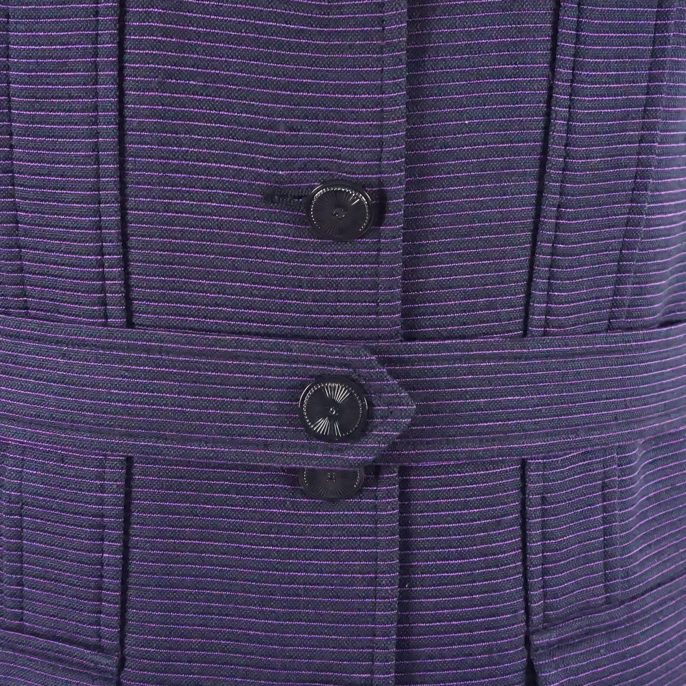 Chanel Spring 2001 Purple Two Toned Wool/Silk Blend Ribbed Skirt Suit - Size 40 In Good Condition For Sale In West Palm Beach, FL