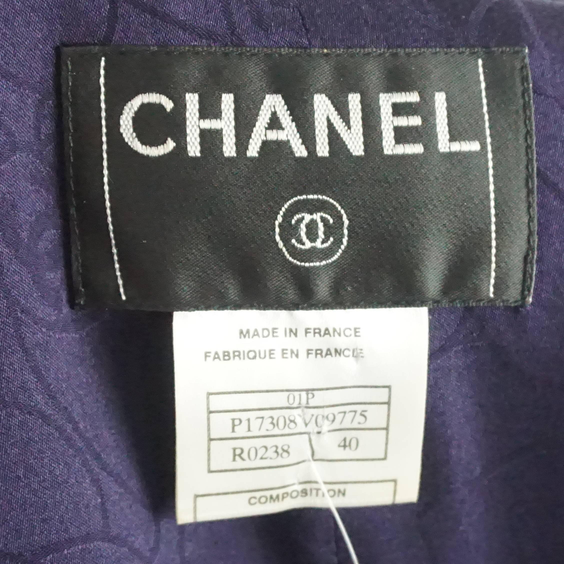 Chanel Spring 2001 Purple Two Toned Wool/Silk Blend Ribbed Skirt - Taille 40 en vente 2