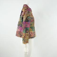 Oscar de la Renta Multi Silk Patchwork Embroidered Jacket - 8 - 1990's