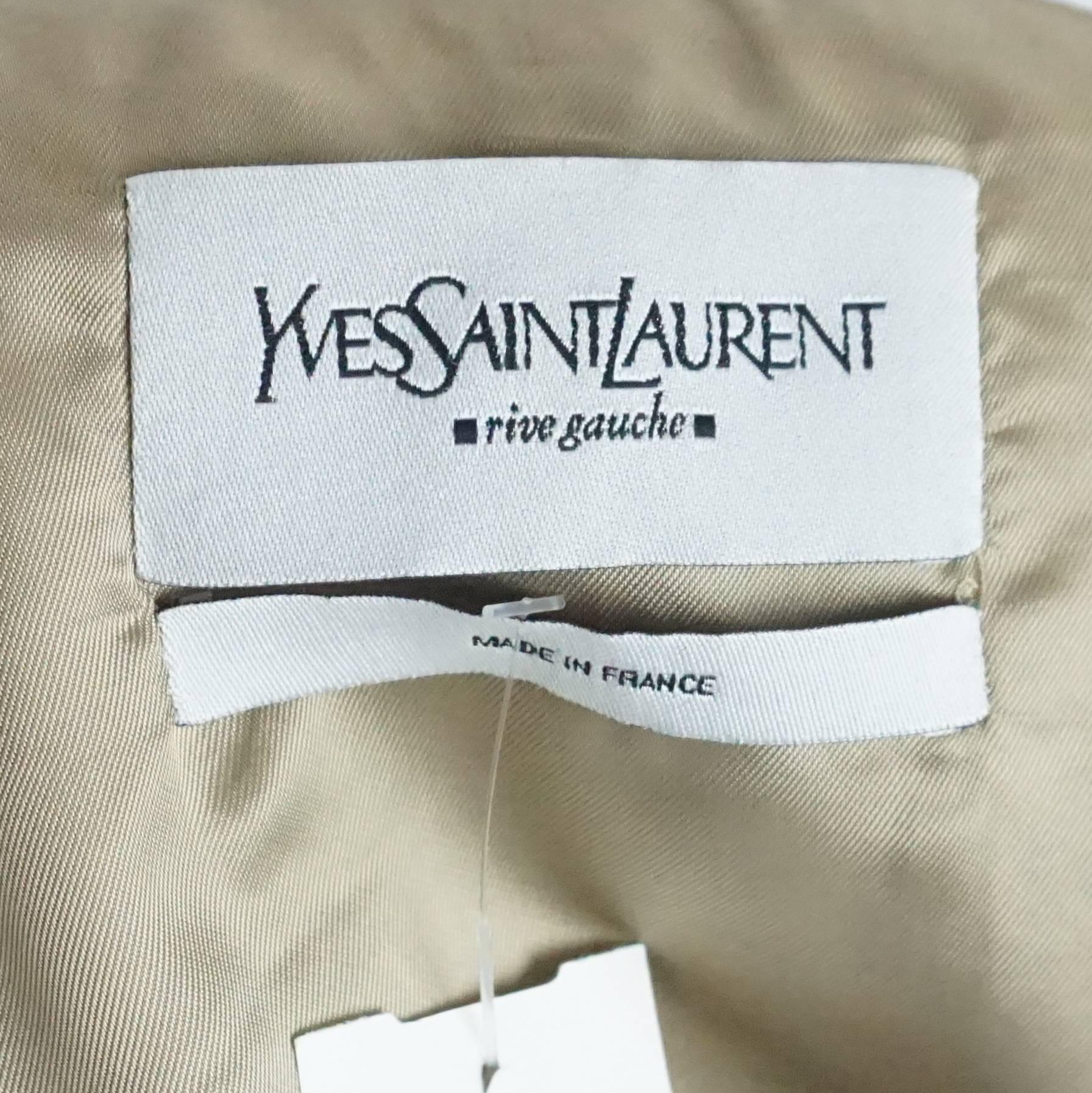 YSL Rive Gauche Tan Windowpane Jacket with Belt - 42 1