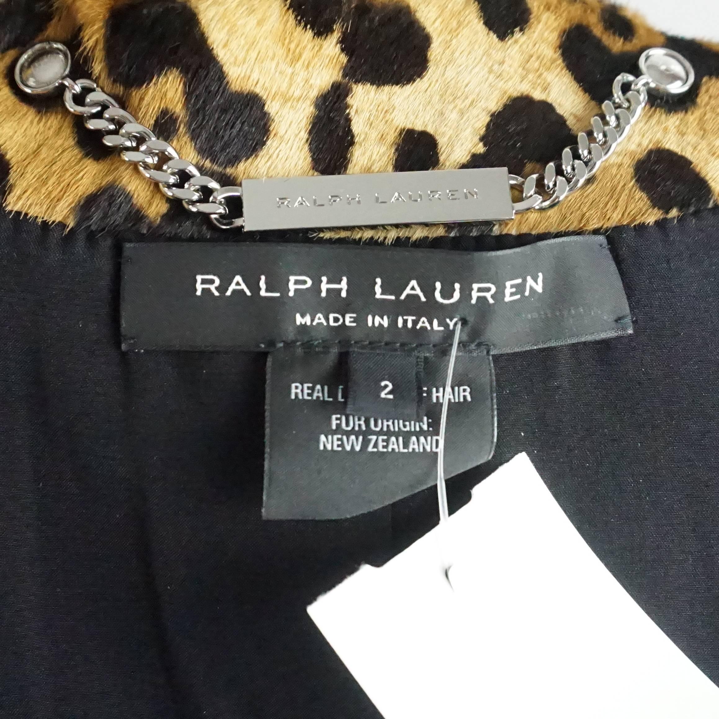 Ralph Lauren Leopard Print Calf Hair Motorcycle Jacket - 2 In Excellent Condition In West Palm Beach, FL