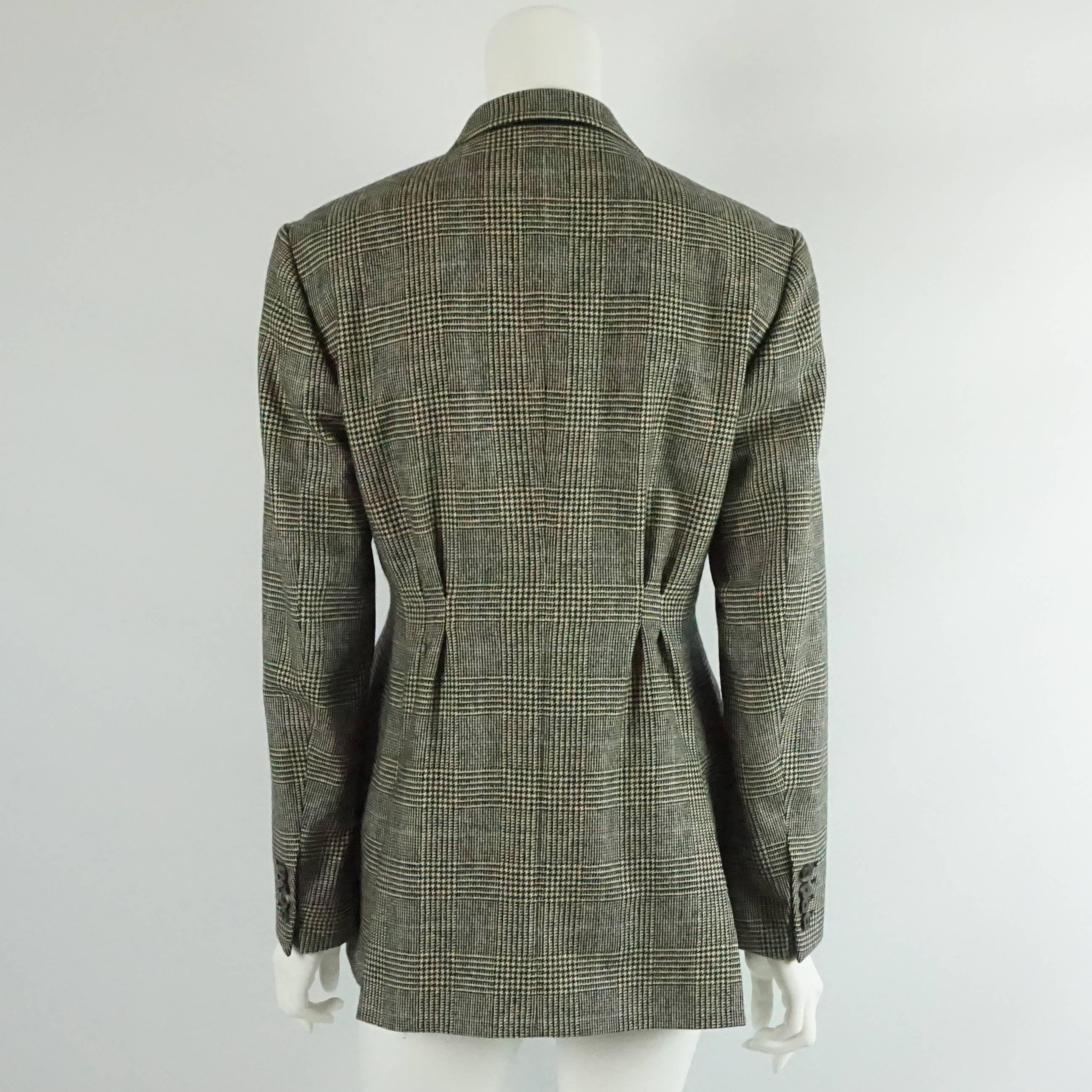 Gray Dries Van Noten Black and Off White Herringbone Wool Jacket - 40