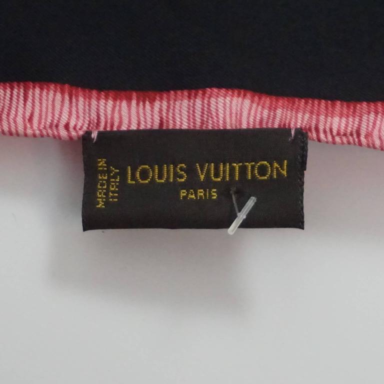 Louis Vuitton Pink, Black, and Brown Silk Print Scarf with Tassels at 1stdibs