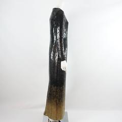 Bill Blass Black and Bronze Sequin Long Sleeve Gown - 10 - 1970's