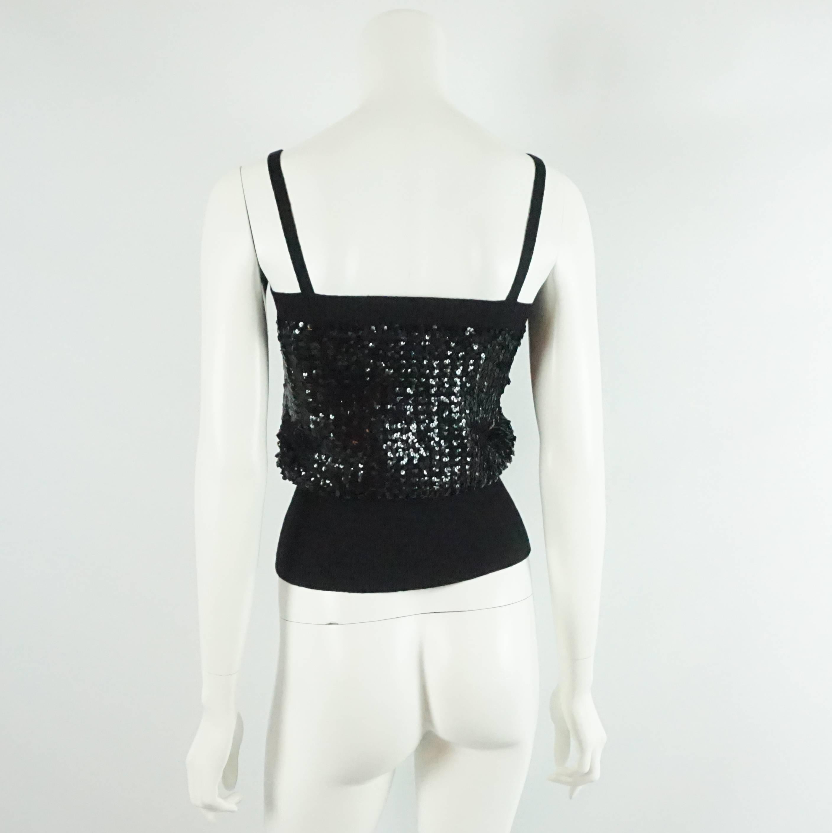 YSL Black Sequin and Wool Tank Top - M - 1980's  In Good Condition In West Palm Beach, FL