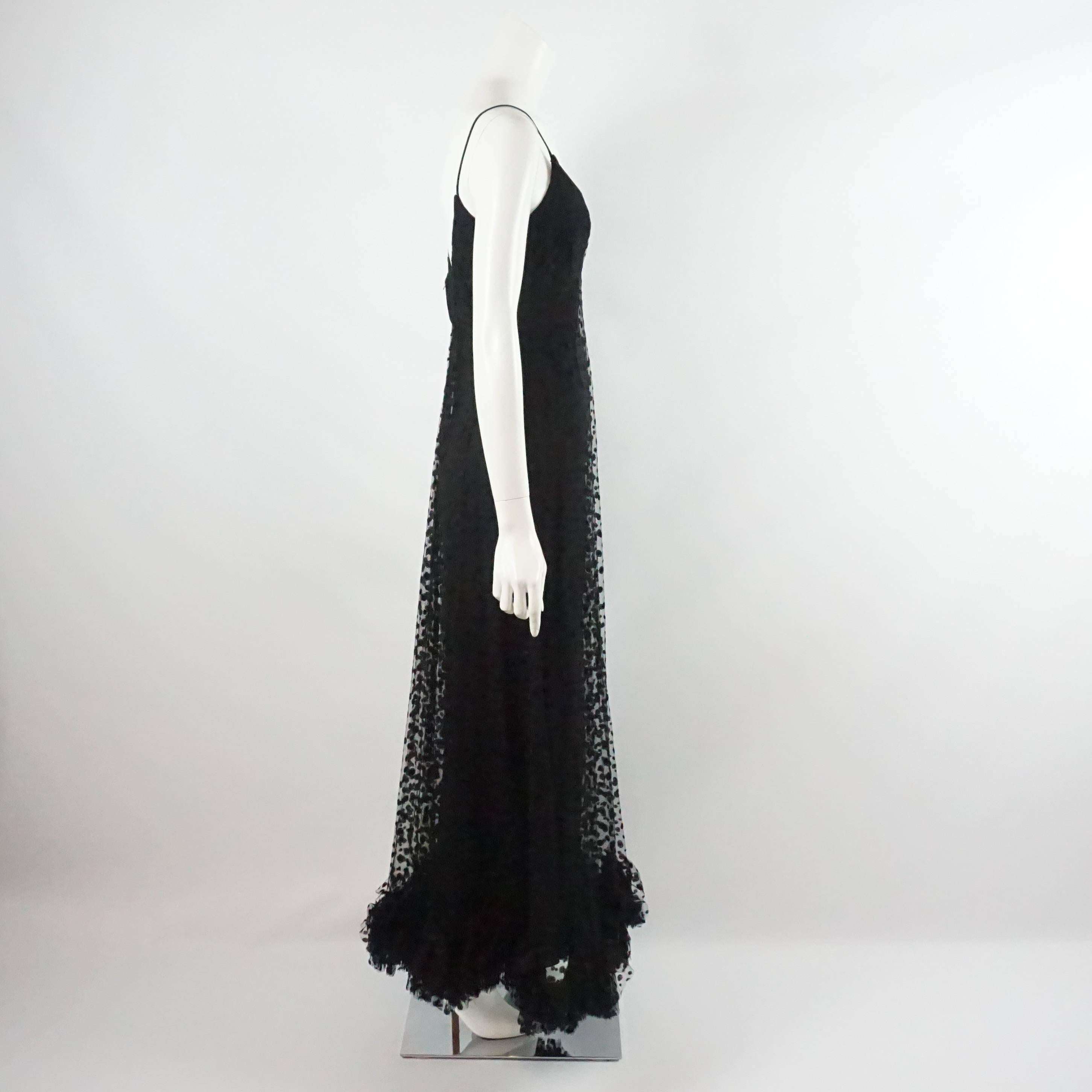 Alfred Bosand Black Point D-Esprit Gown and Cape with Ruffles - M - 1960's  In Good Condition For Sale In West Palm Beach, FL