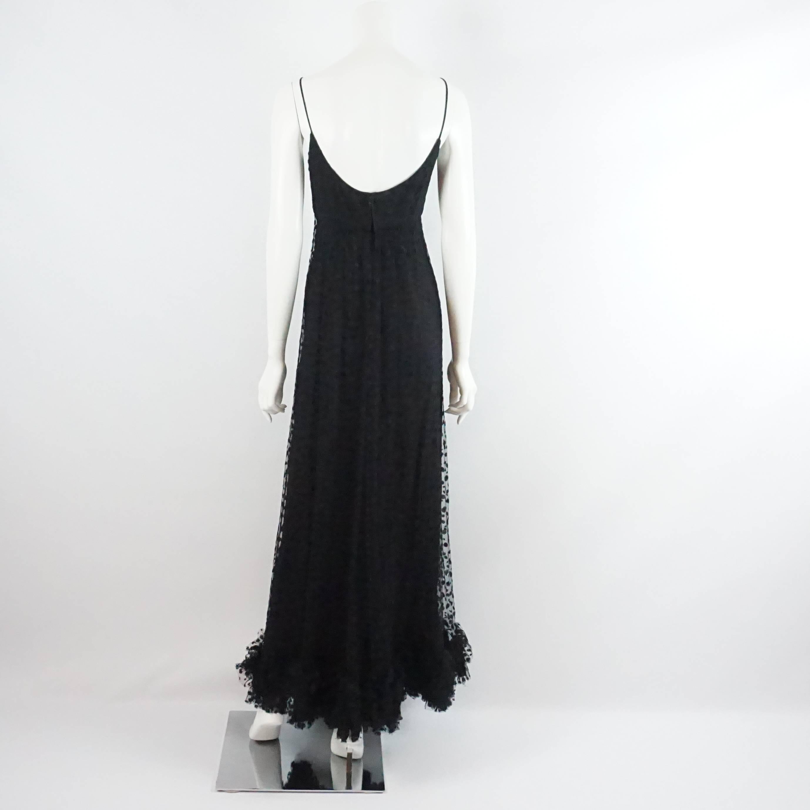 Women's Alfred Bosand Black Point D-Esprit Gown and Cape with Ruffles - M - 1960's  For Sale