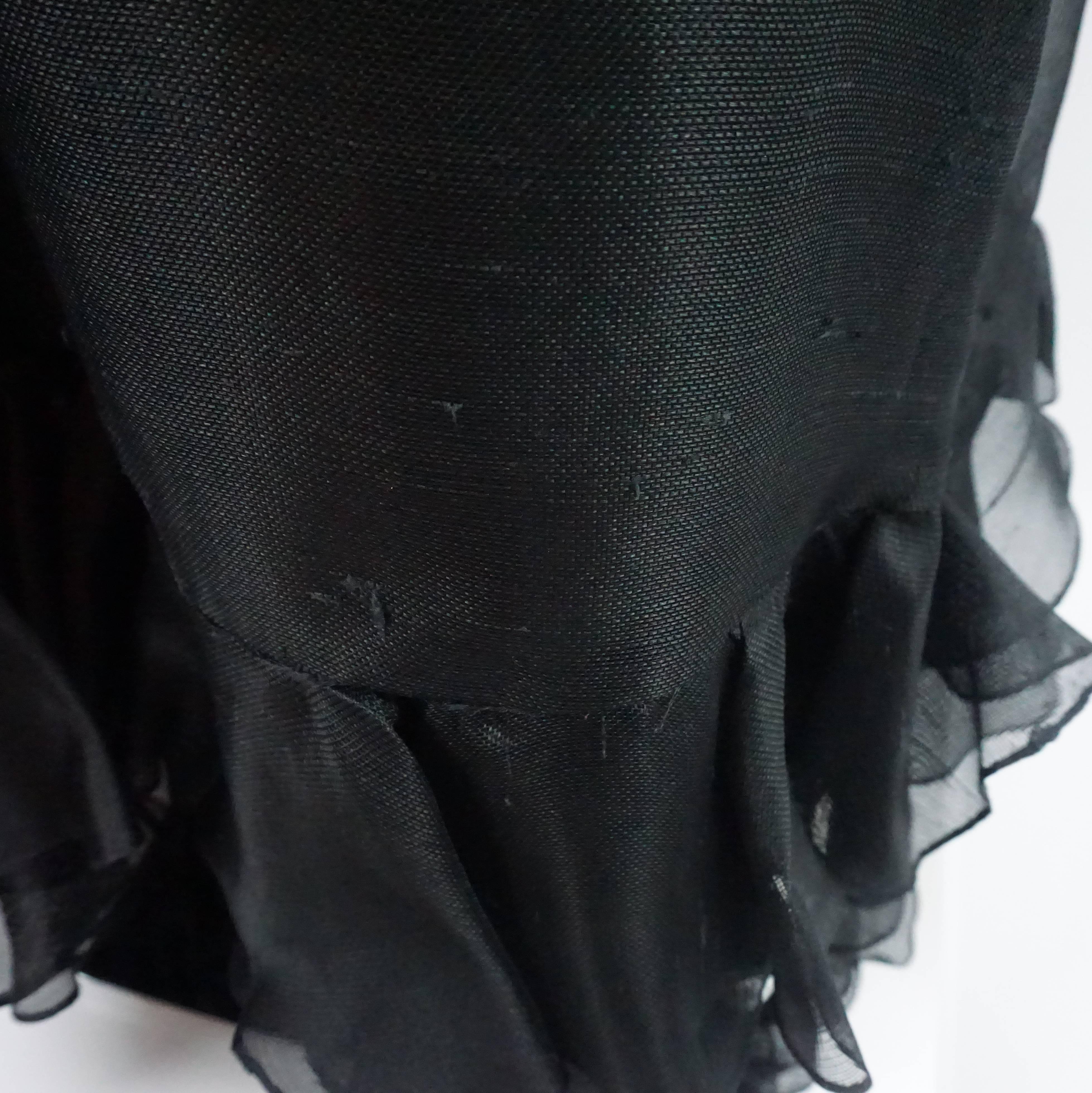 Women's Oscar de la Renta Black Linen Halter Gown with Ruffles, 1990s For Sale
