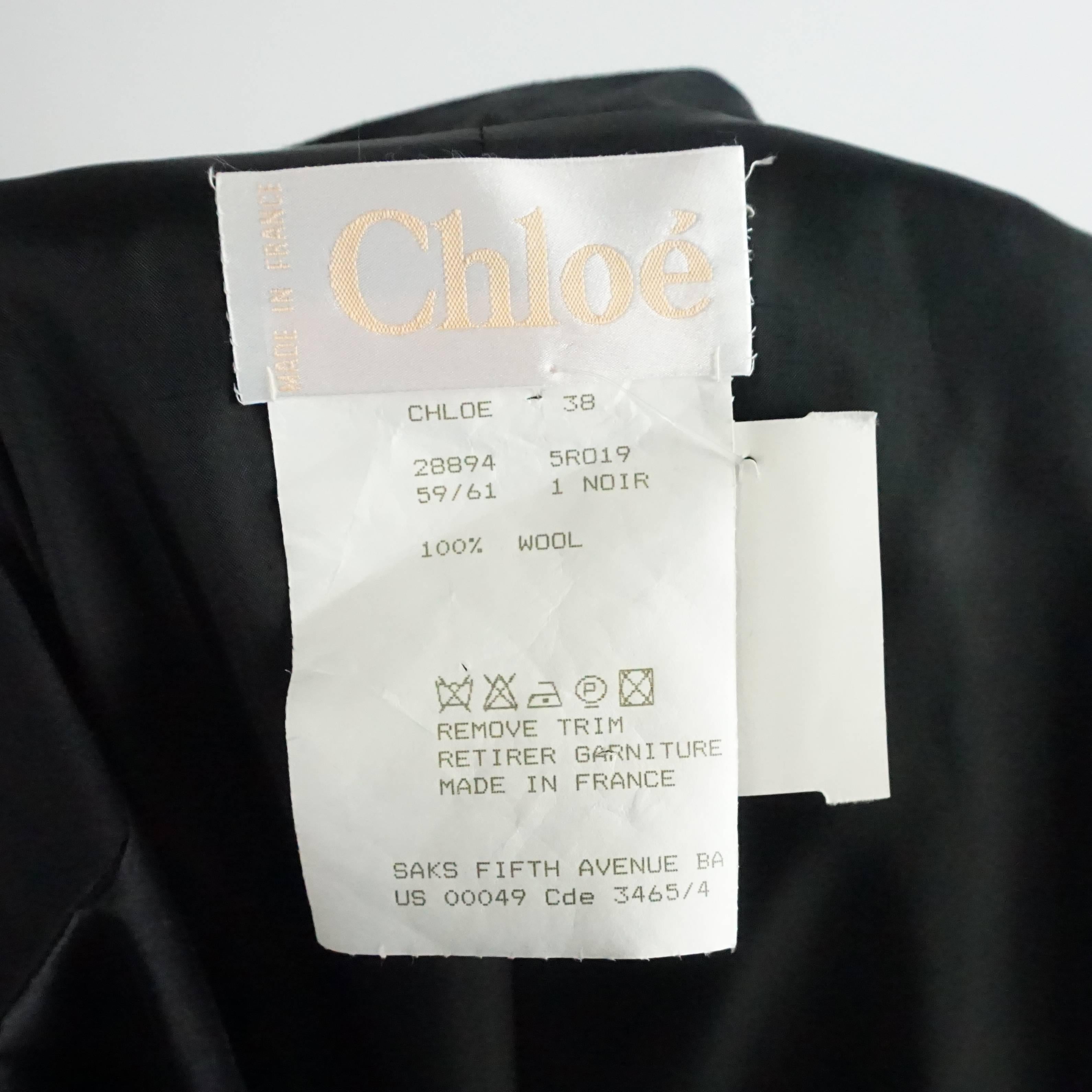 Chloe Black Wool Tuxedo Style Coat with Satin Collar - 38 For Sale 1