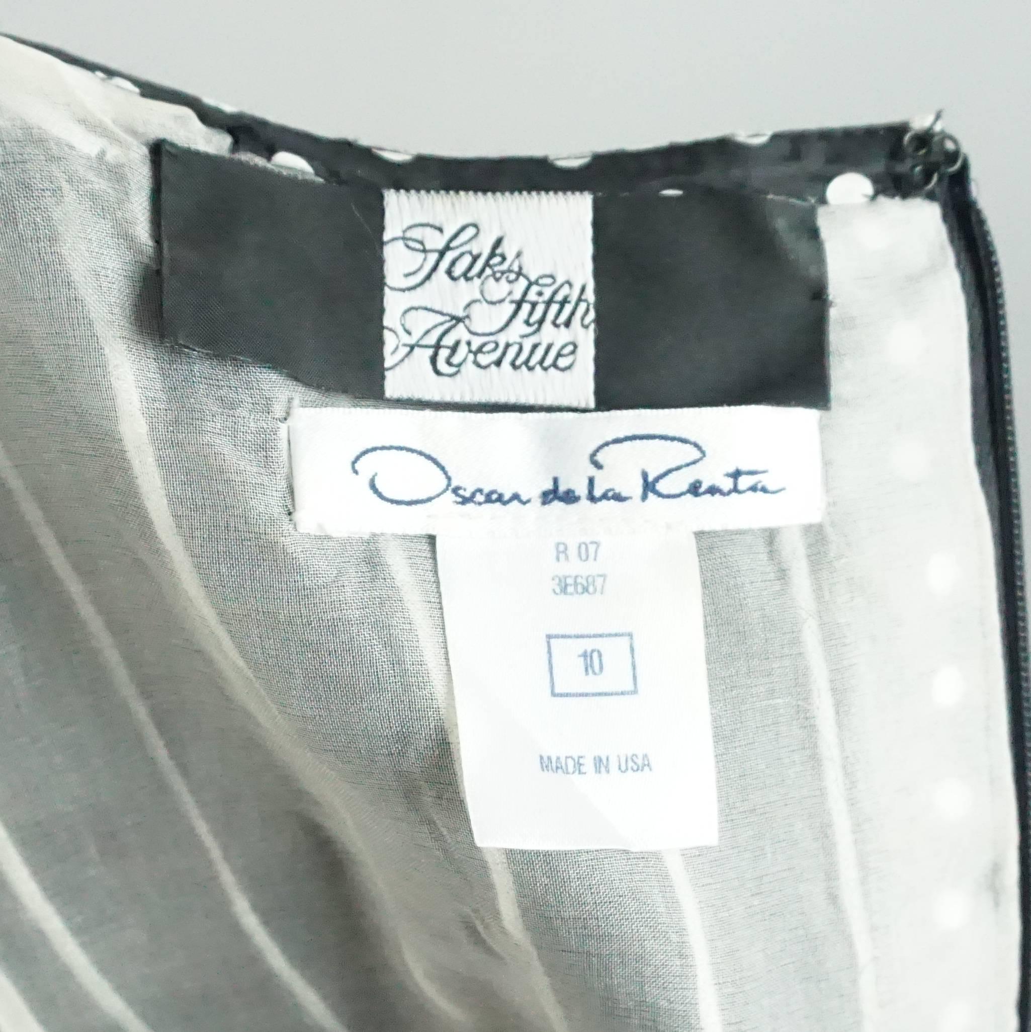 Women's Oscar de la Renta Black and White Polka Dot Pleated Dress - 10