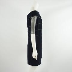 Chanel Navy Wool Dress with Mesh Sleeves - 42