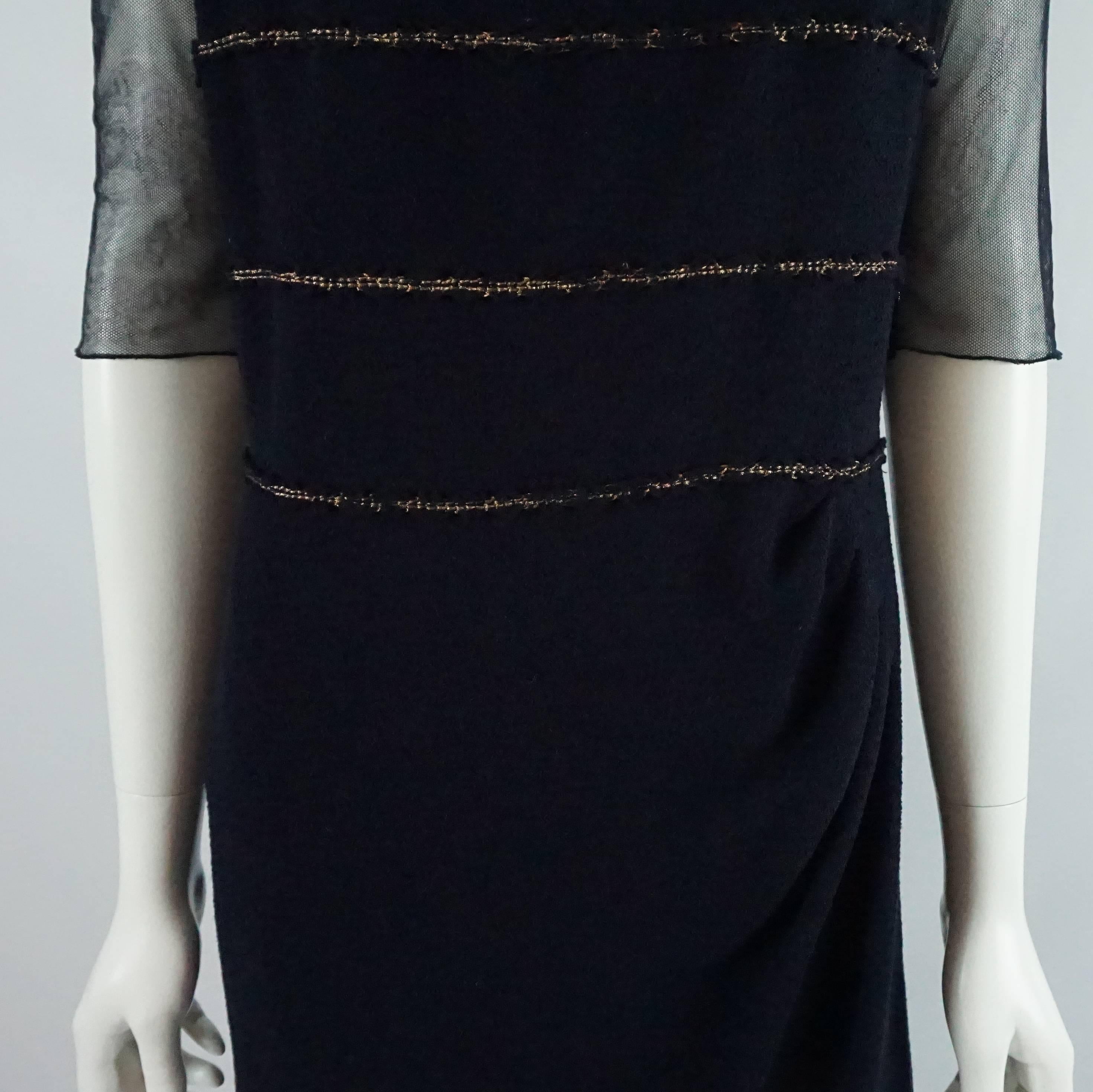 Chanel Navy Wool Dress with Mesh Sleeves - 42 In Excellent Condition In West Palm Beach, FL