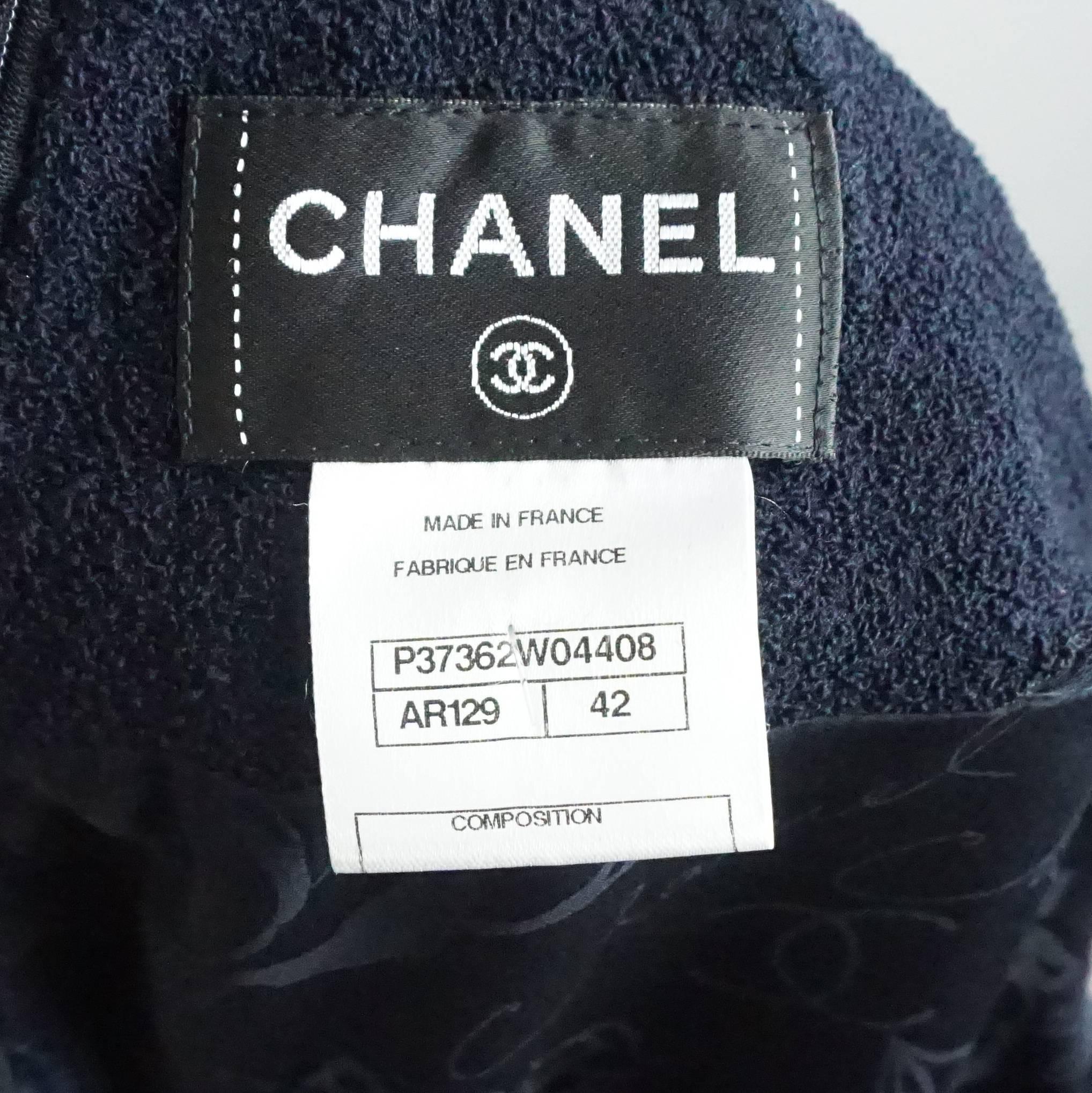 Chanel Navy Wool Dress with Mesh Sleeves - 42 1