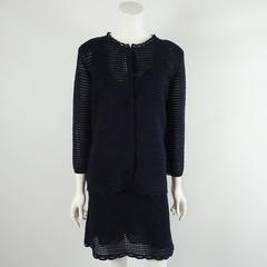 Prada Navy Crochet Knit Dress and Cardigan Set - 44