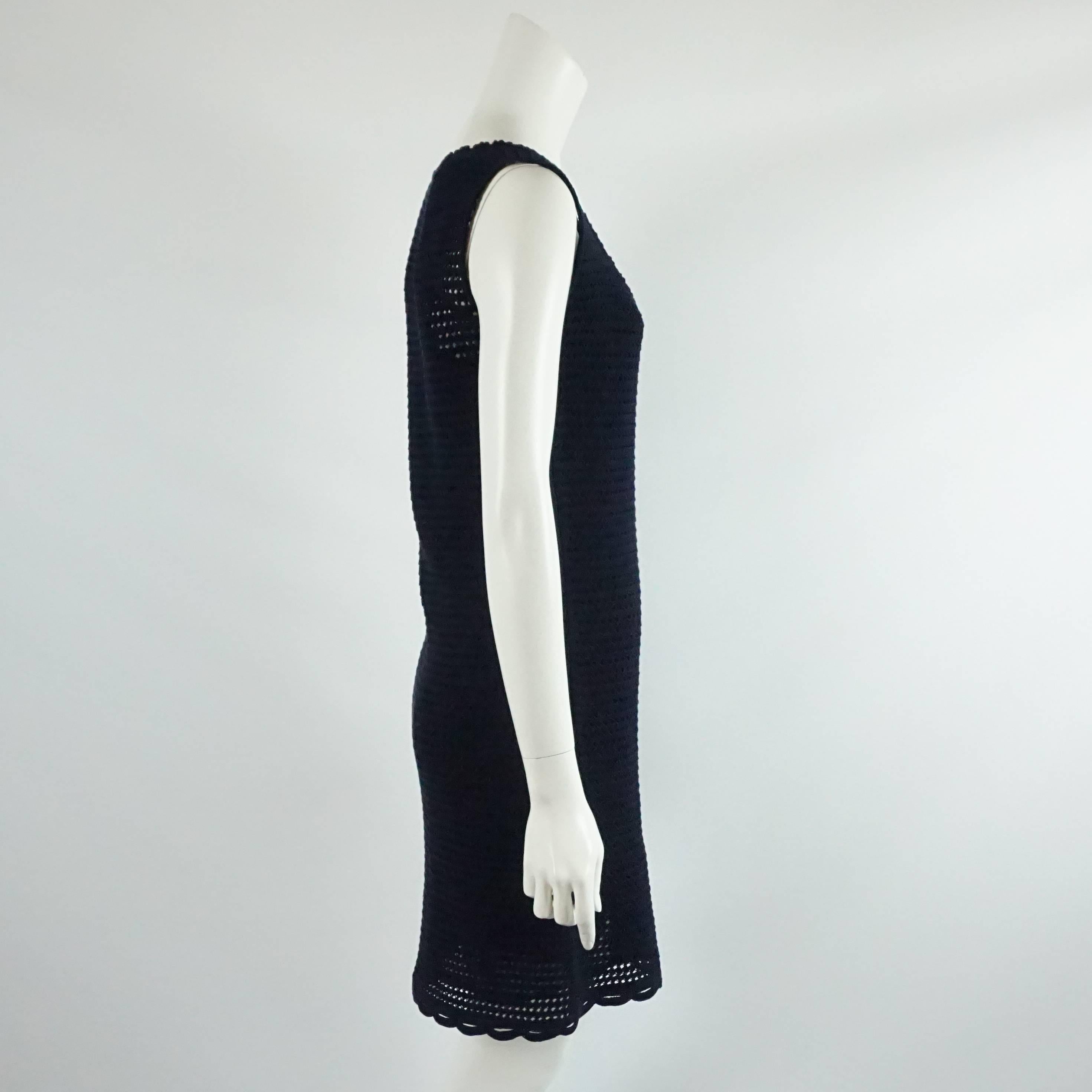 Prada Navy Crochet Knit Dress and Cardigan Set - 44 In Excellent Condition In West Palm Beach, FL