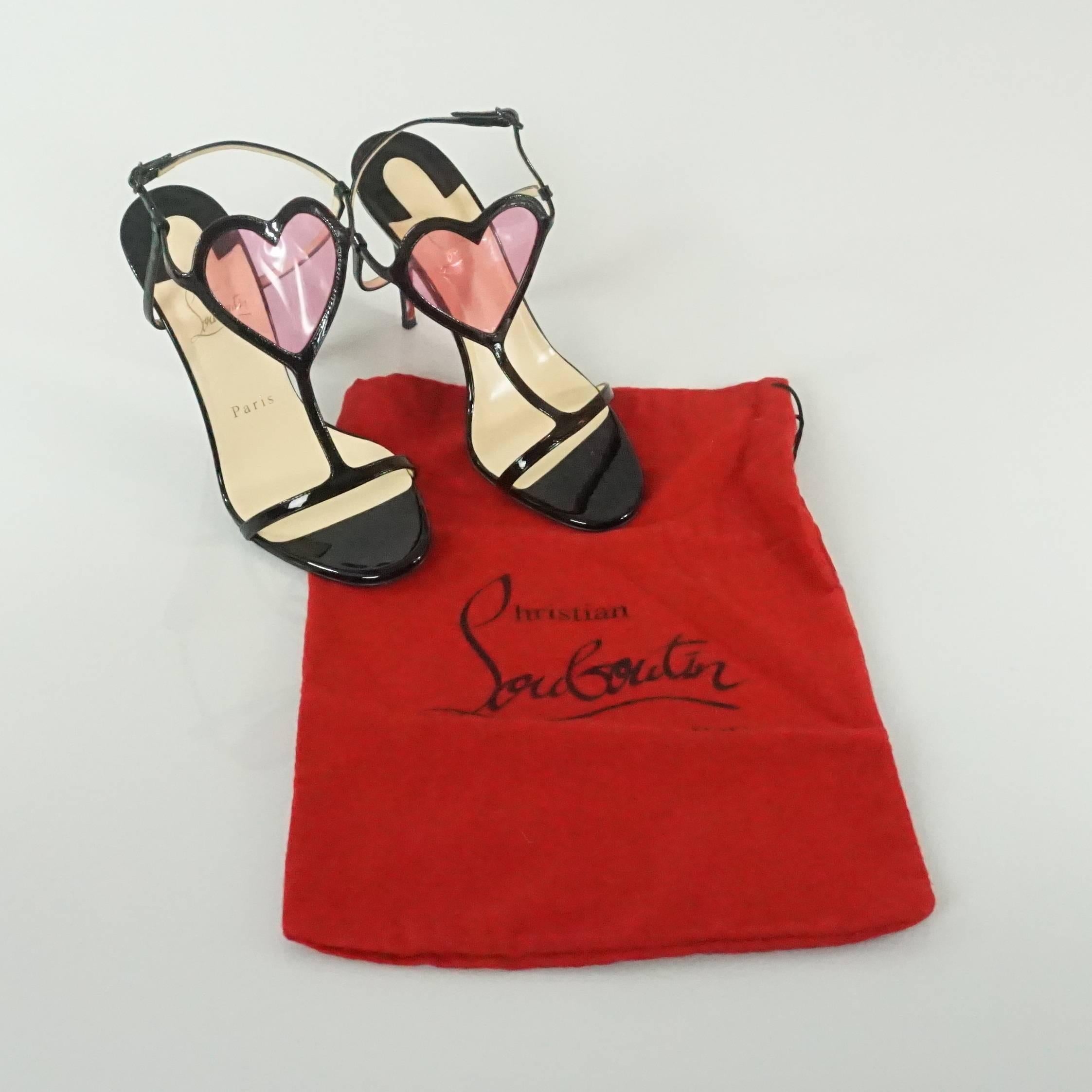 Women's Christian Louboutin Black and Pink PVC Cora Heart Heels - 37