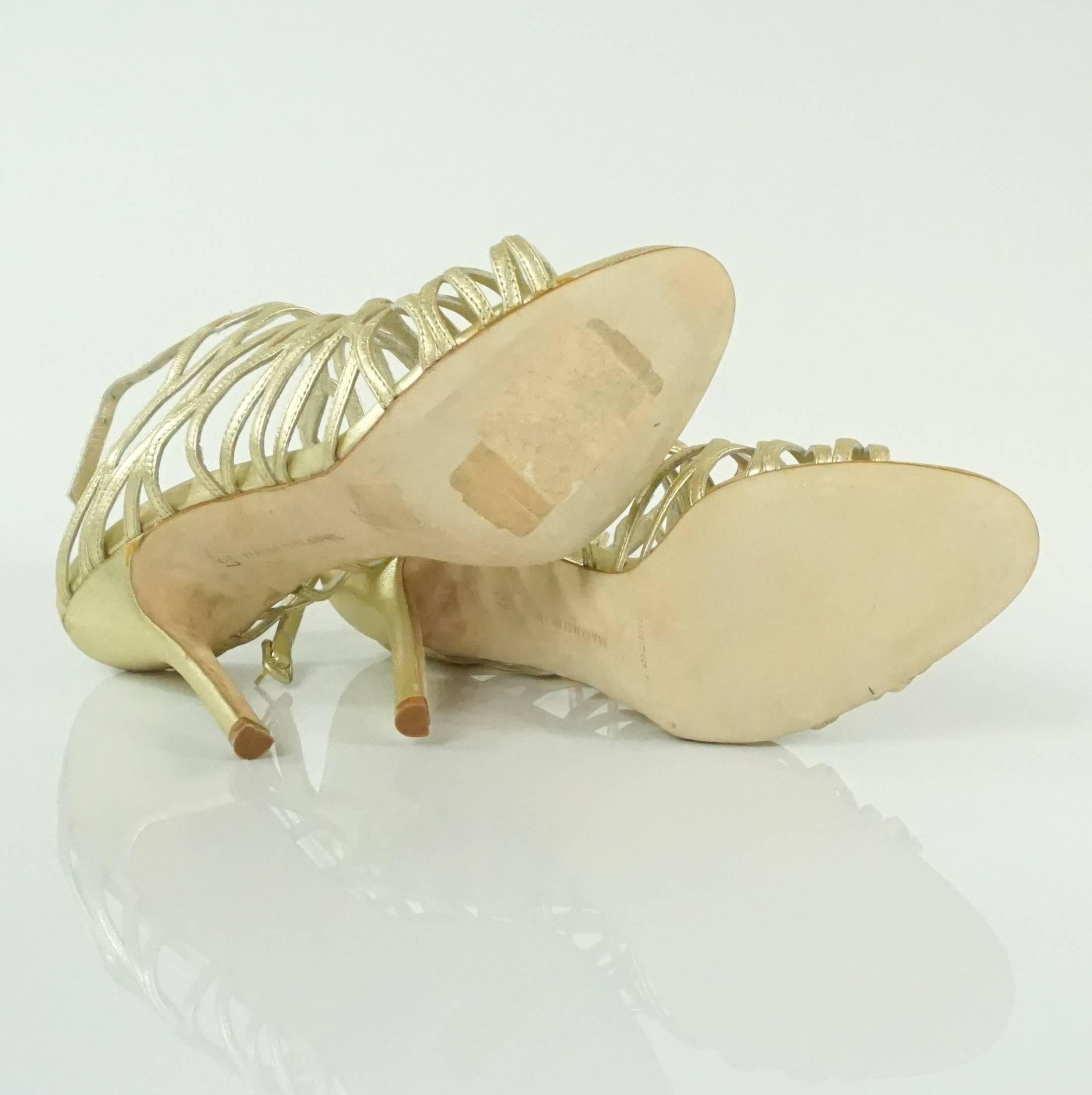 Manolo Blahnik Gold Leather Caged Heels - 37 1