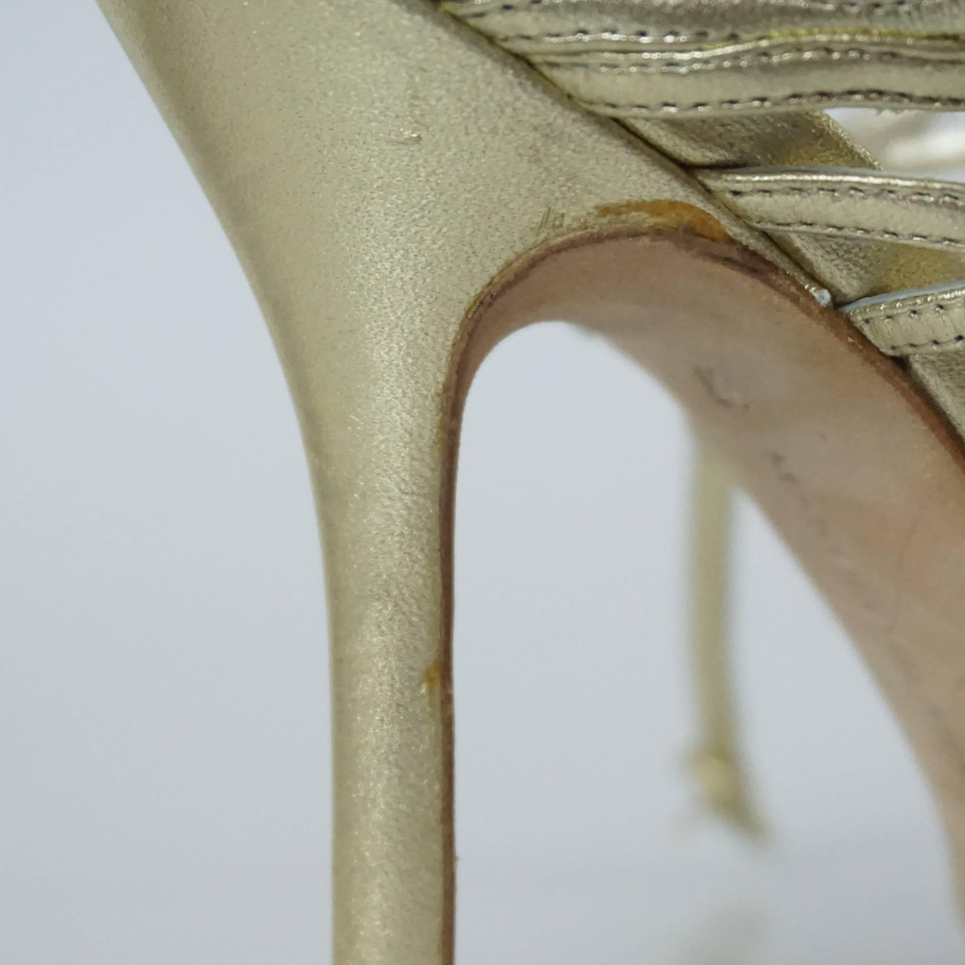 Manolo Blahnik Gold Leather Caged Heels - 37 4