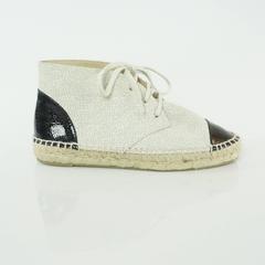 Chanel Beige and Black Cracked Patent High Top Espadrille Sneakers - 38