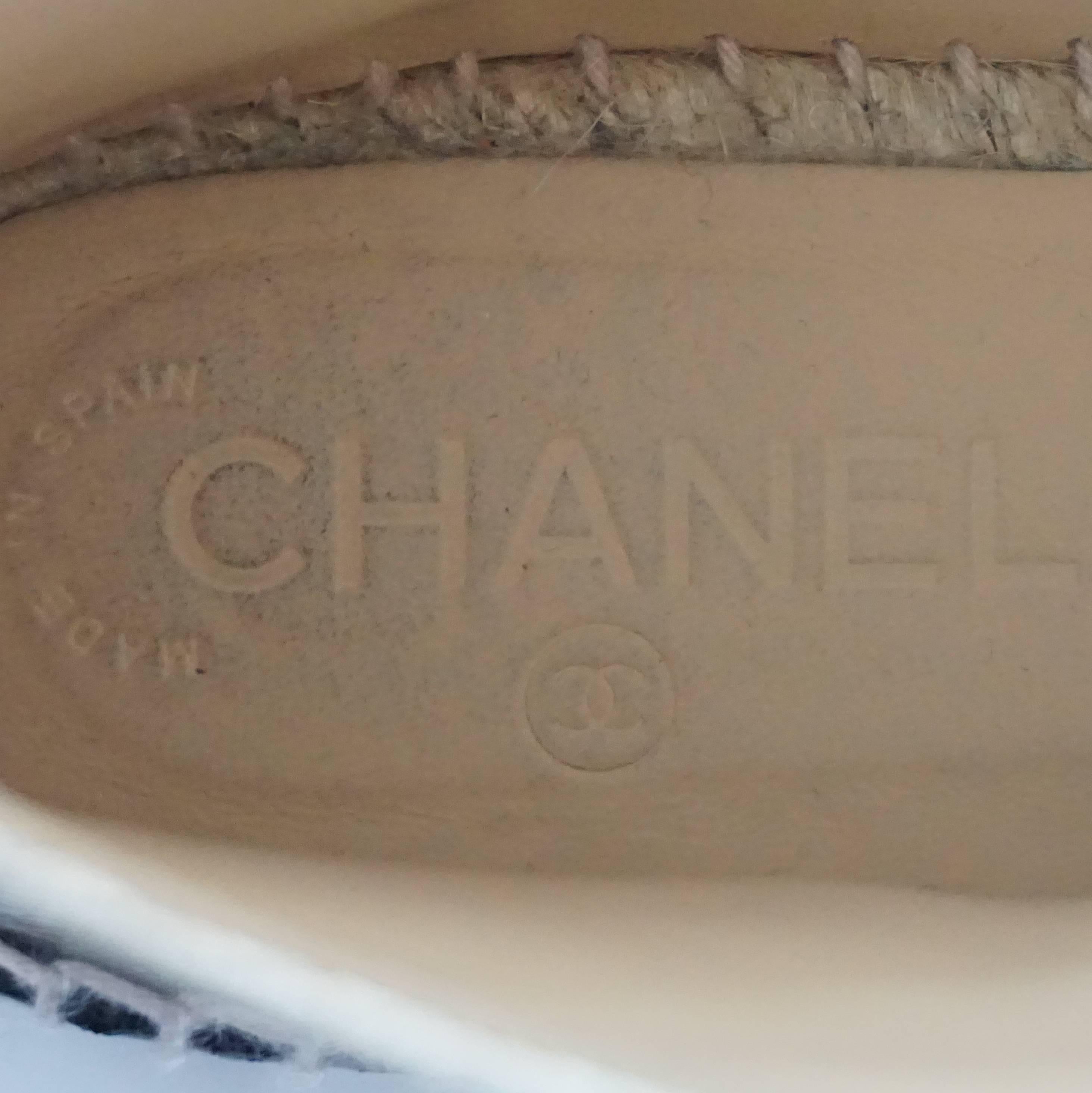 Chanel Beige and Black Cracked Patent High Top Espadrille Sneakers - 38 4
