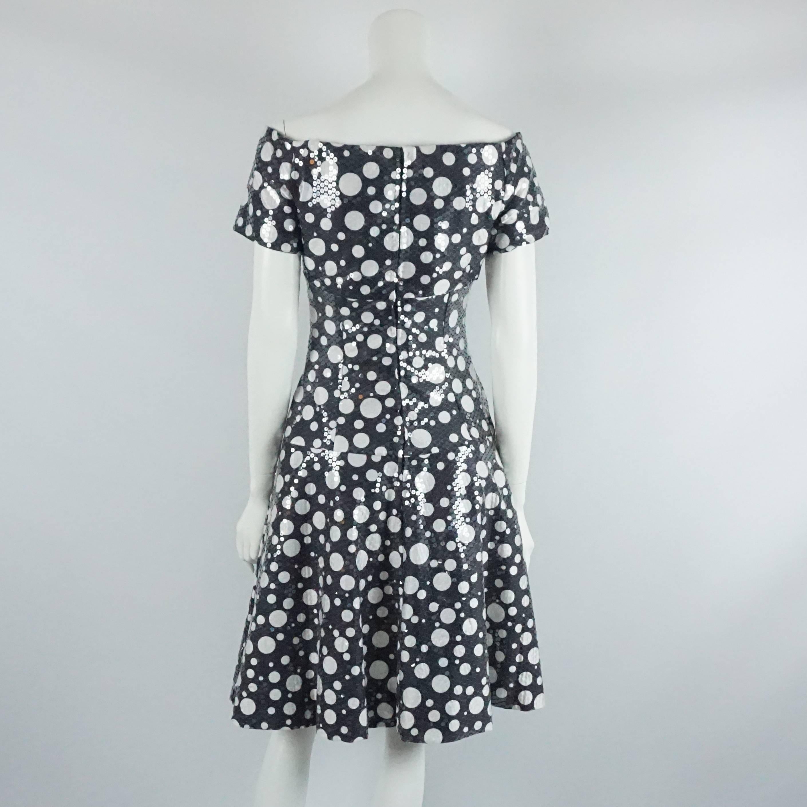 Scaasi Black and White Polka Dot Sequin Dress - S - 1980's In Good Condition For Sale In West Palm Beach, FL