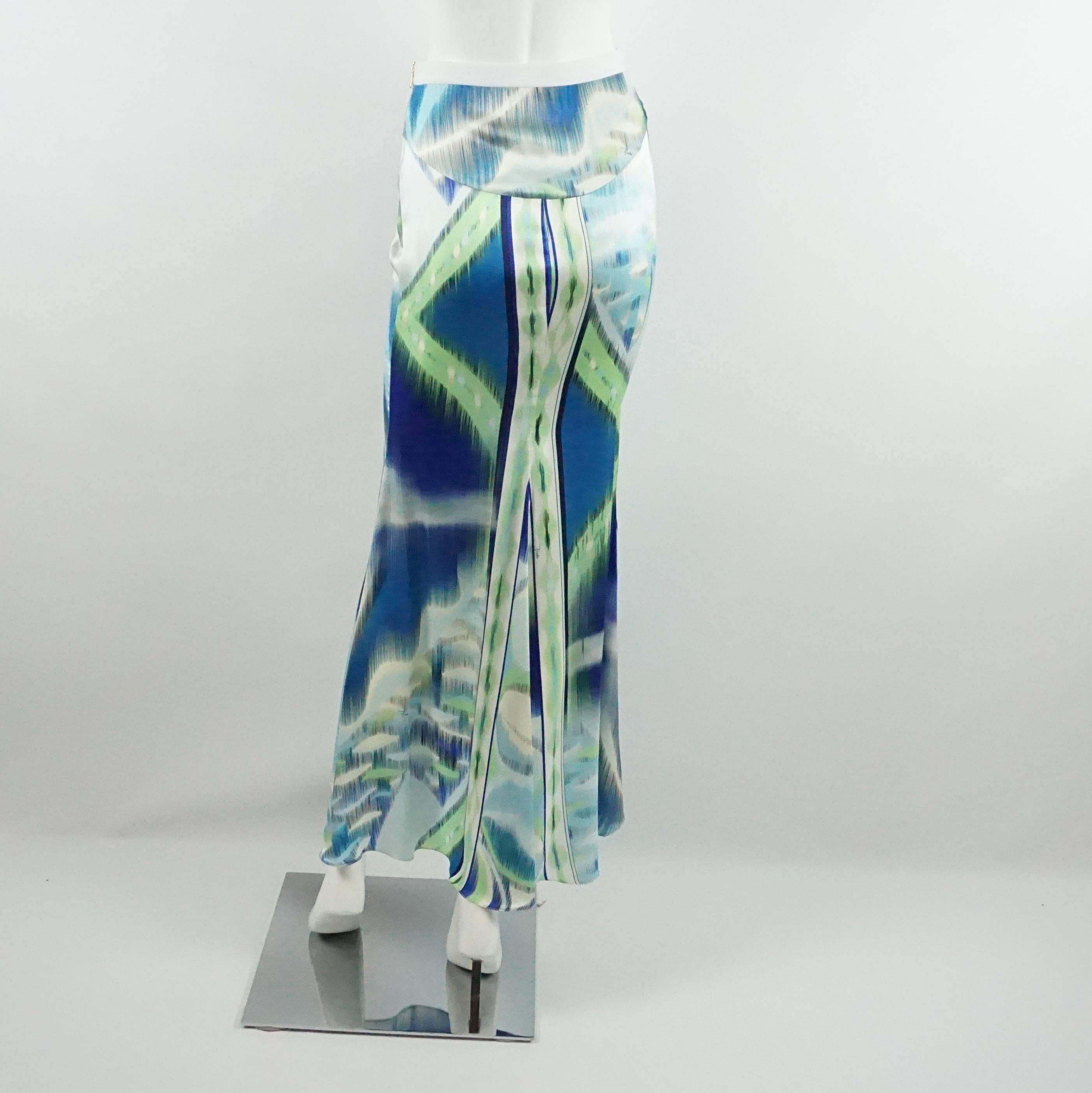 Gray Emilio Pucci Blue and Green Silk Printed Maxi Skirt - 6
