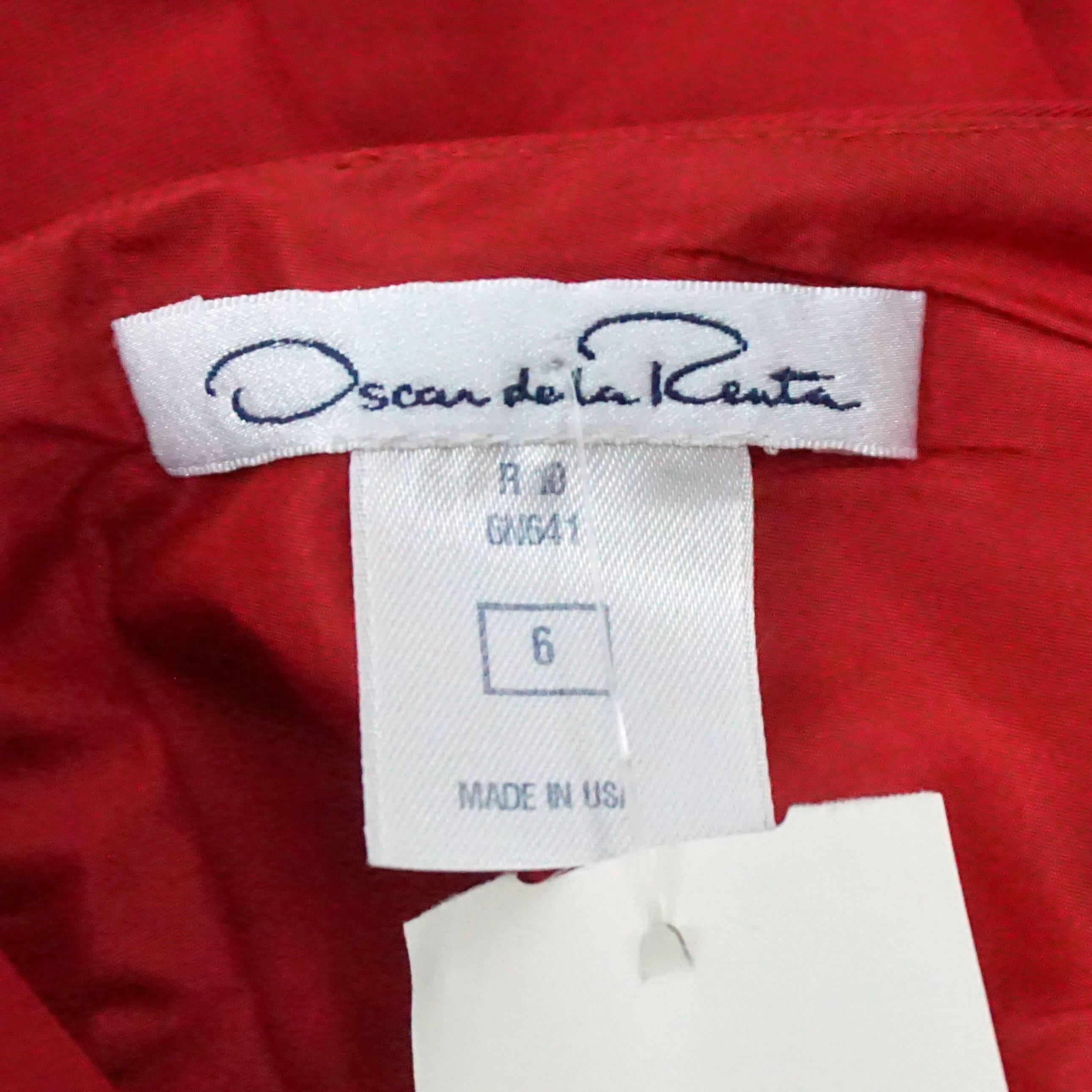 Oscar de la Renta Red Silk Taffeta Dress with Rose Detail - 6 For Sale 1