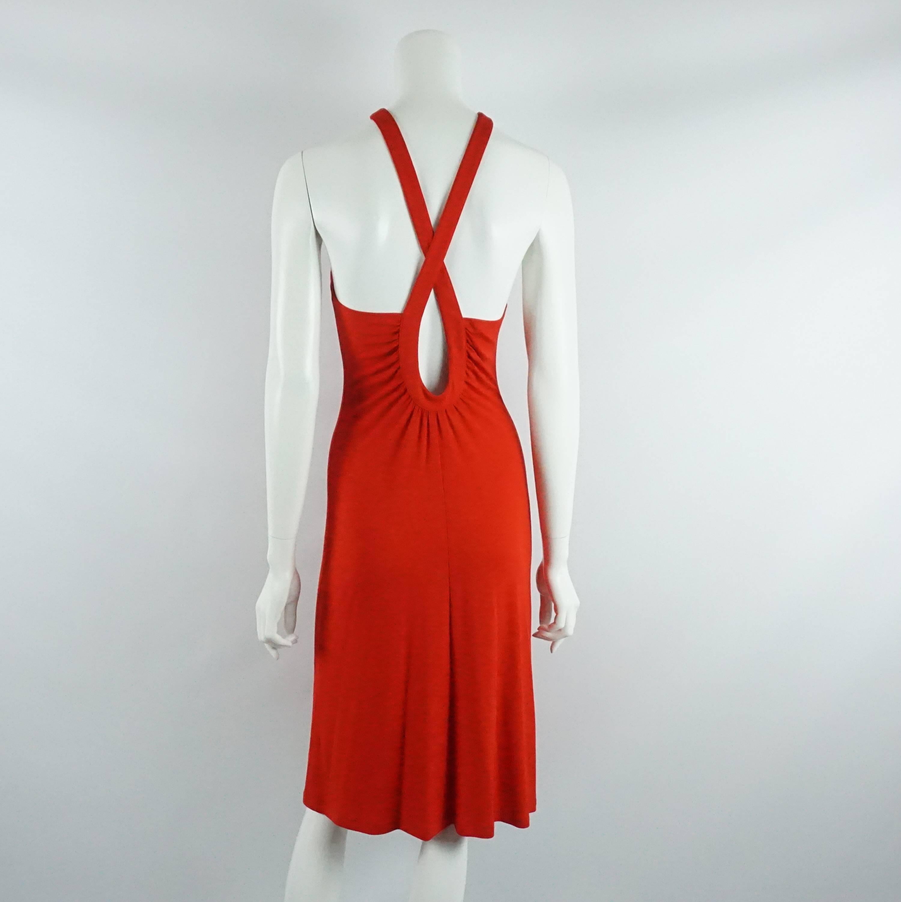 Celine Red Jersey Halter Dress with Keyhole Cutout Back - 38 In Excellent Condition In West Palm Beach, FL