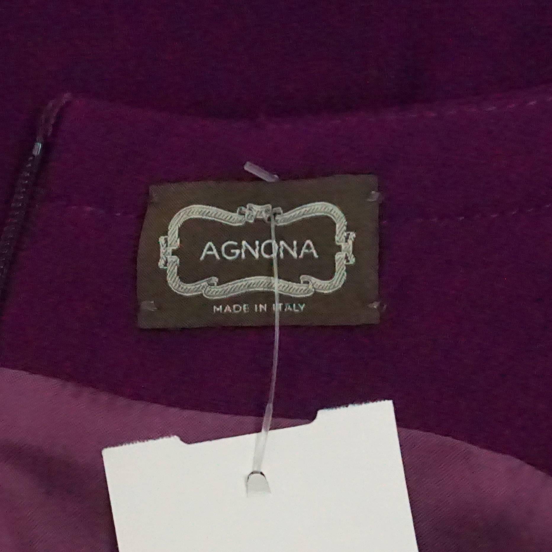 Women's Agnona Purple Wool Blend Sleeveless Dress with V-Neck - M