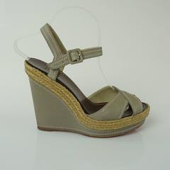 Christian Louboutin Taupe Leather Wedges with Ankle Strap - 40