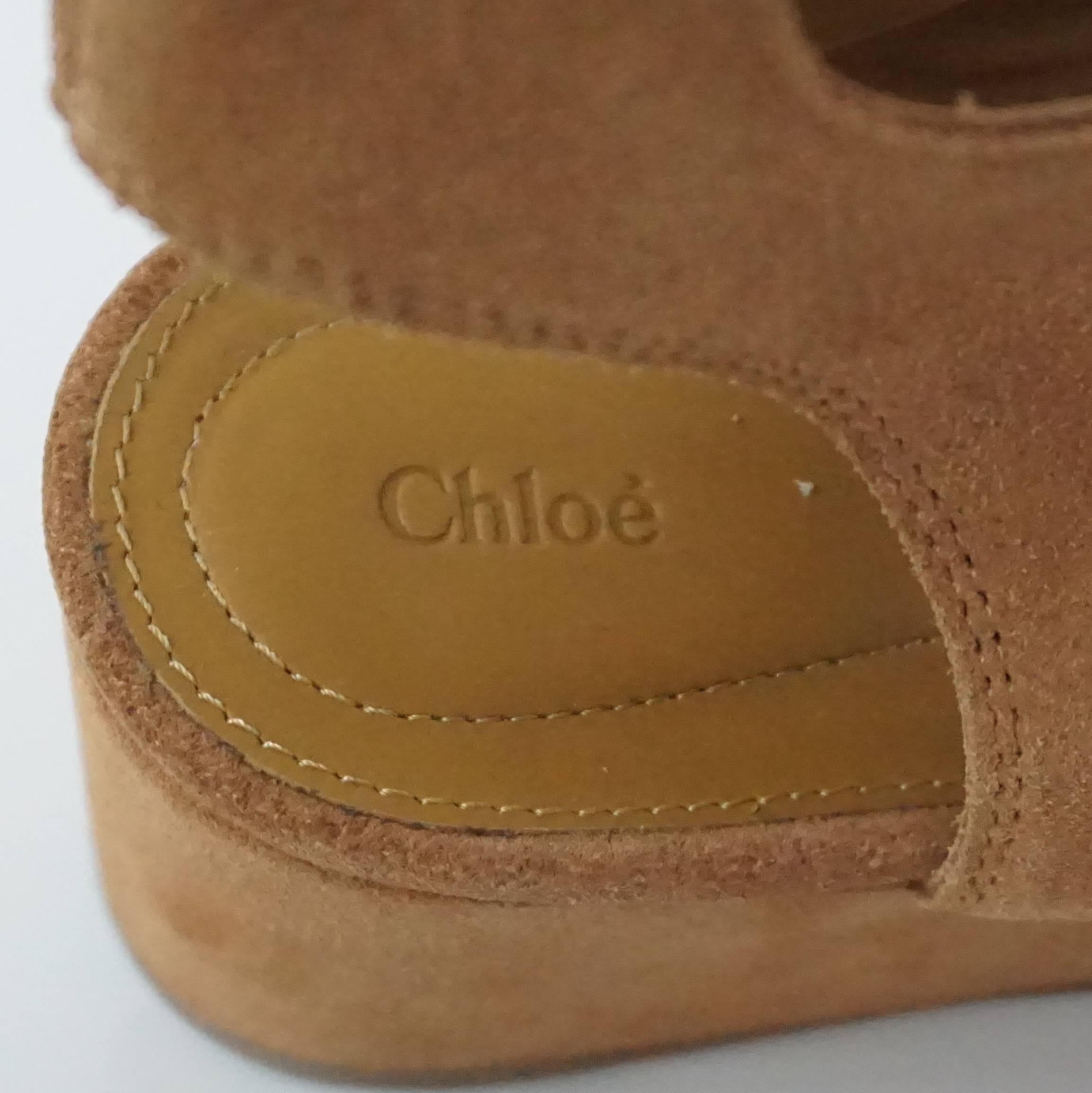 Brown Chloe Tan Suede Wrap-Up Ghillie Wedges - 38 For Sale