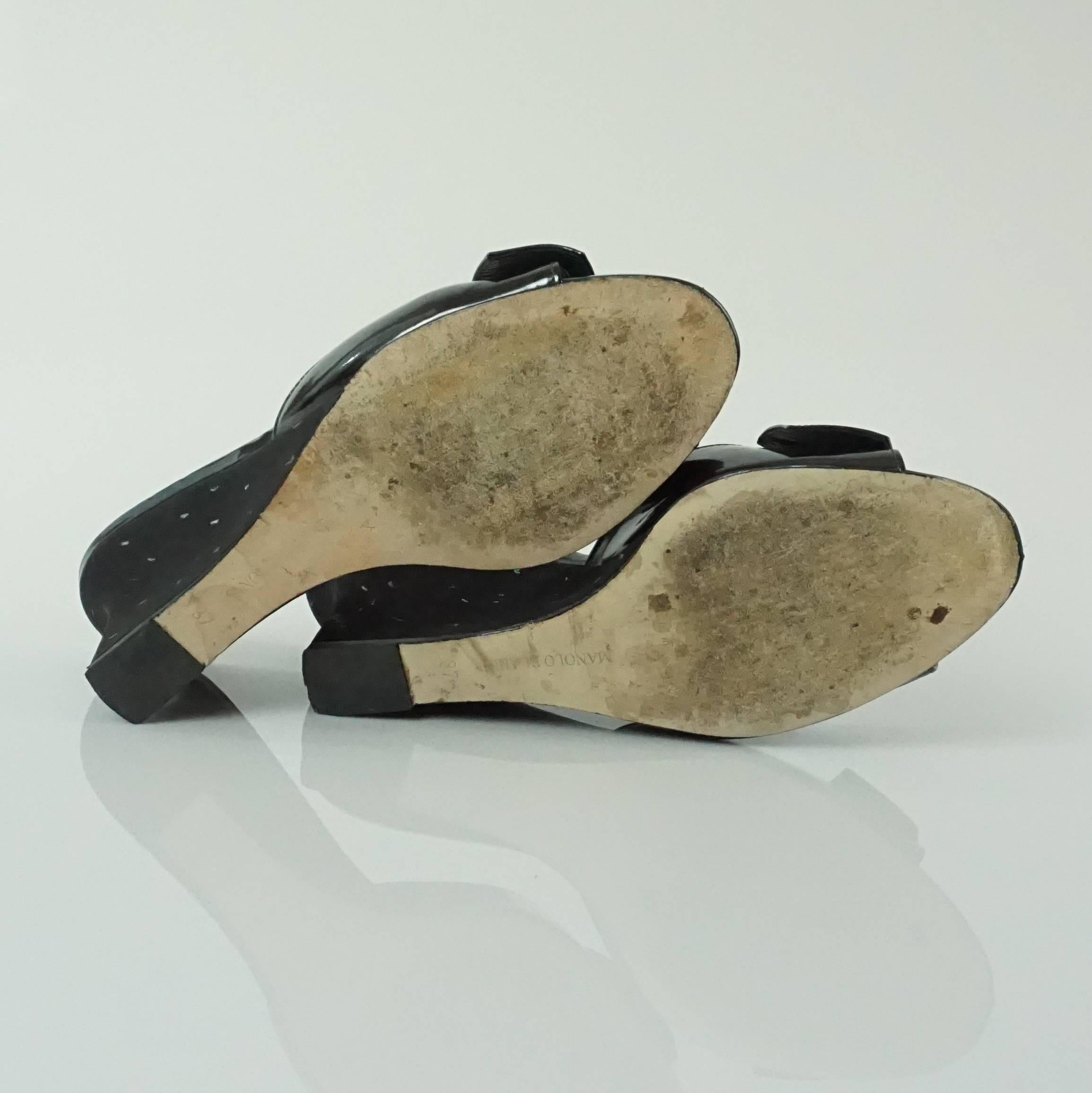 Manolo Blahnik Black Patent Cork Wedges - 37 1