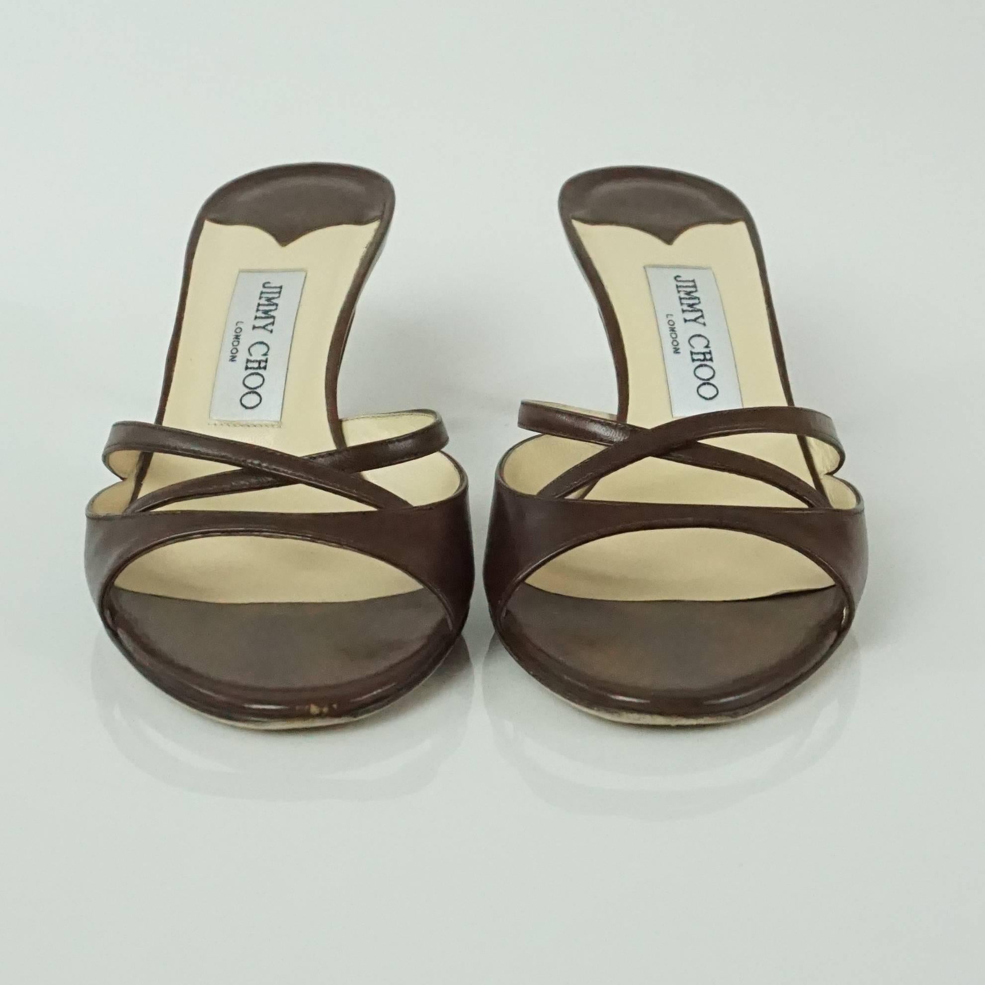 Black Jimmy Choo Brown Leather Strappy Slides - 37