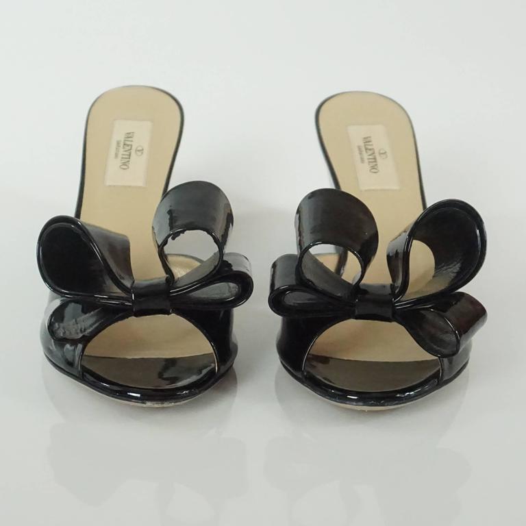 Valentino Black Patent Bow Wedges - 36.5 For Sale at 1stDibs