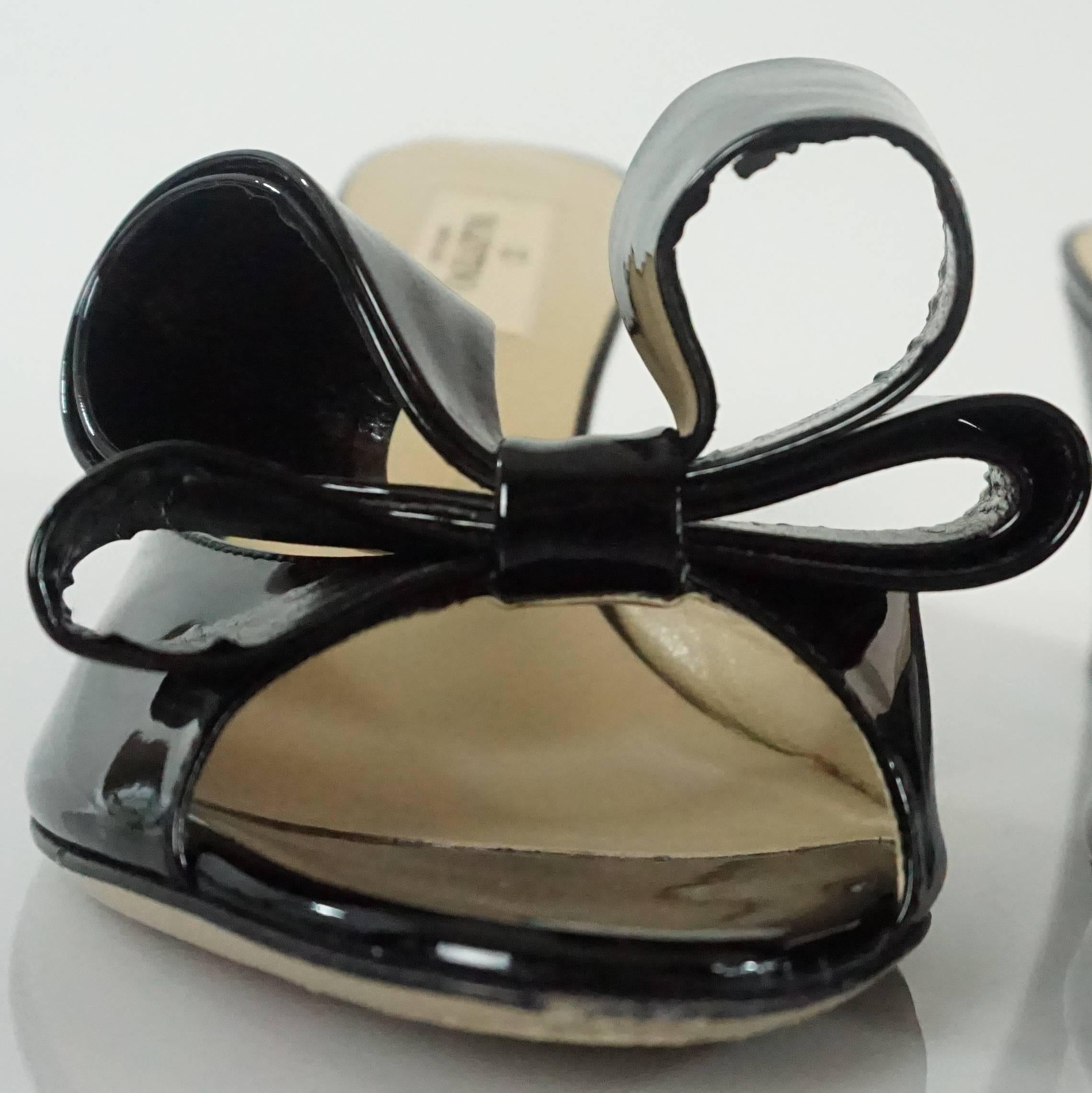 Valentino Black Patent Bow Wedges - 36.5 3