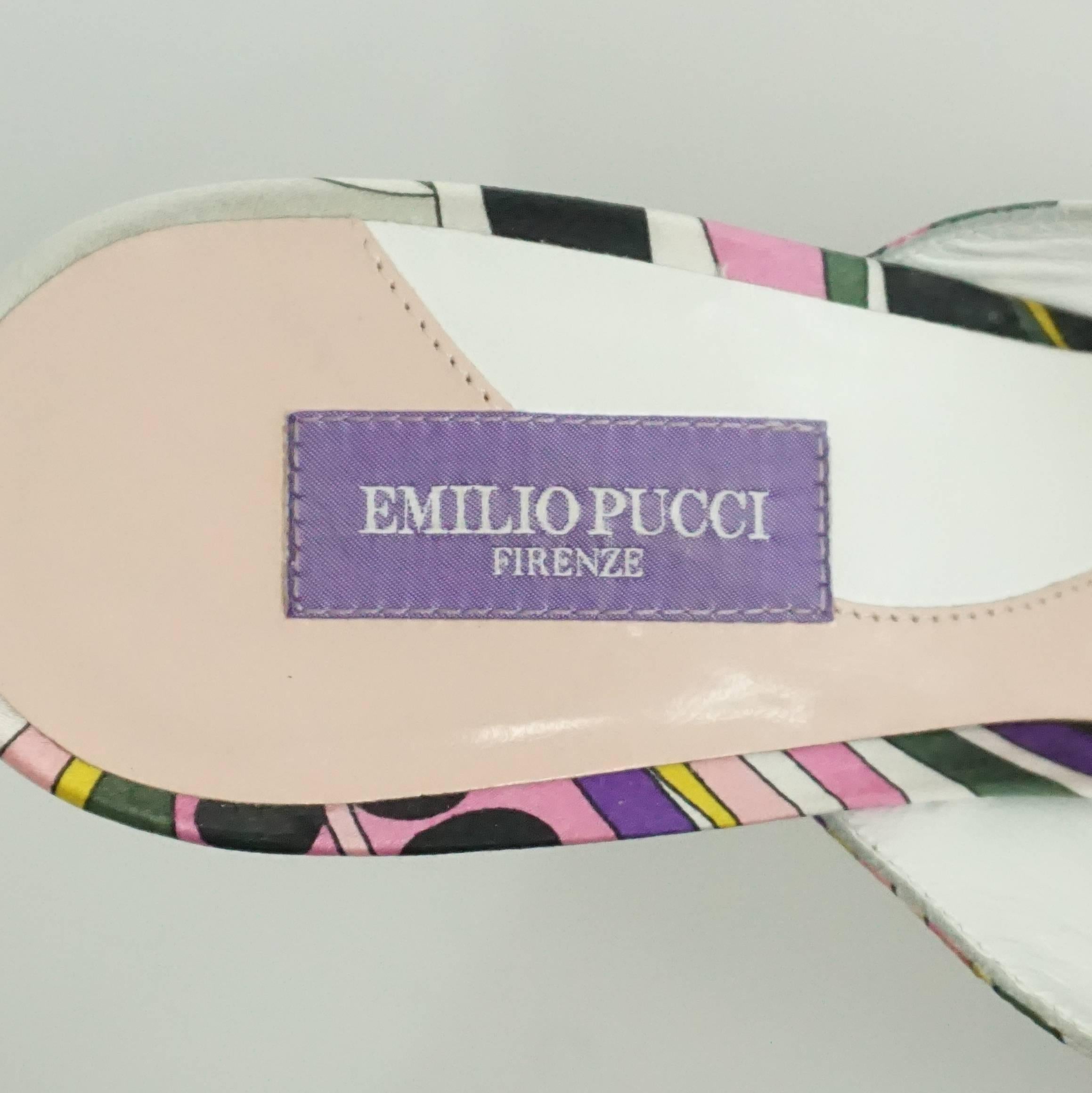 Emilio Pucci Multi Silk Slide with leather heel and rhinestone front detail-37 1