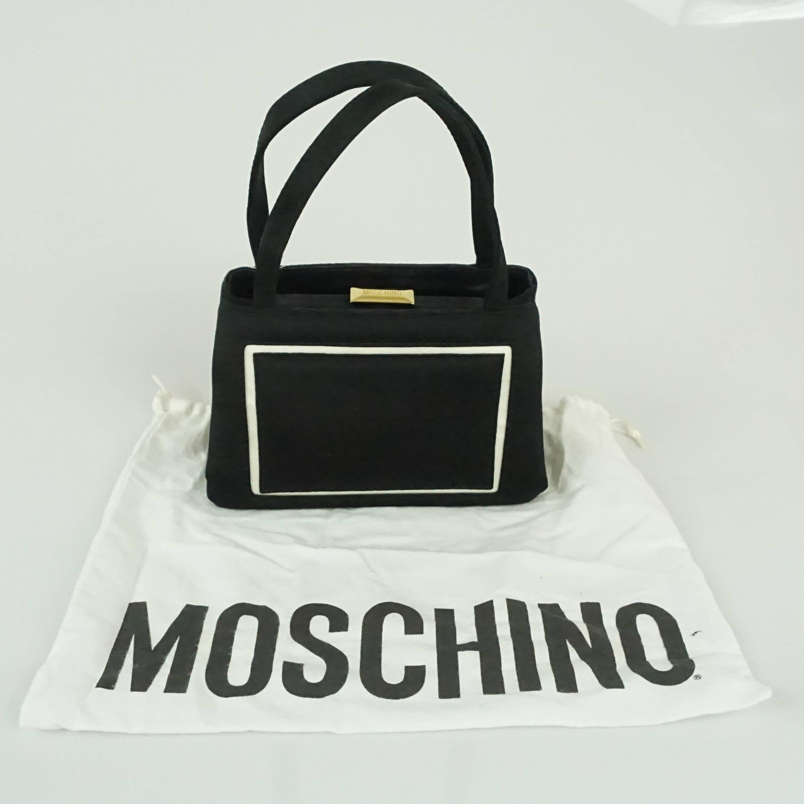 Moschino Black Bag with White Trim and Grosgrain Handle  2