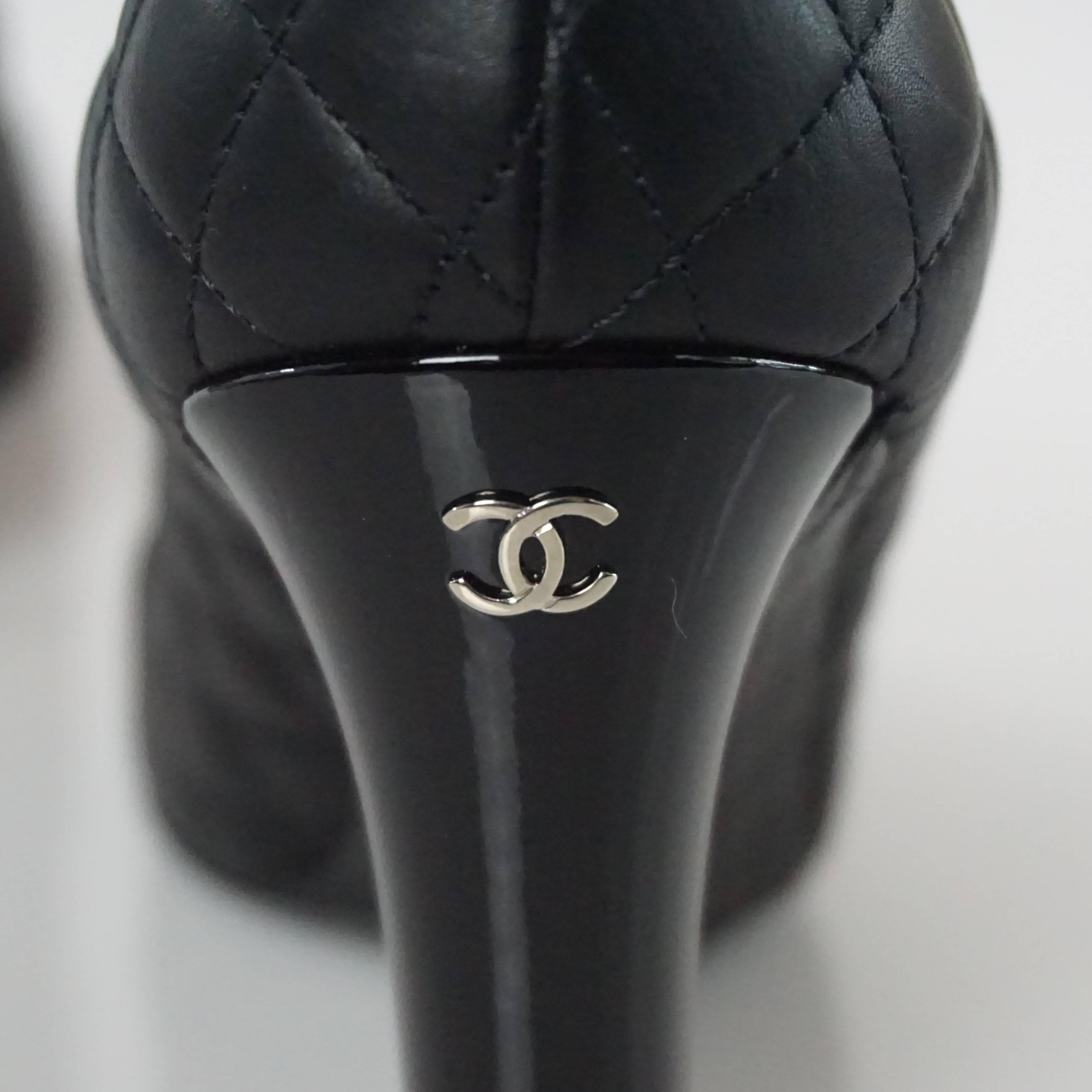 Chanel Black Quilted Leather and Patent Wedges - 38 1