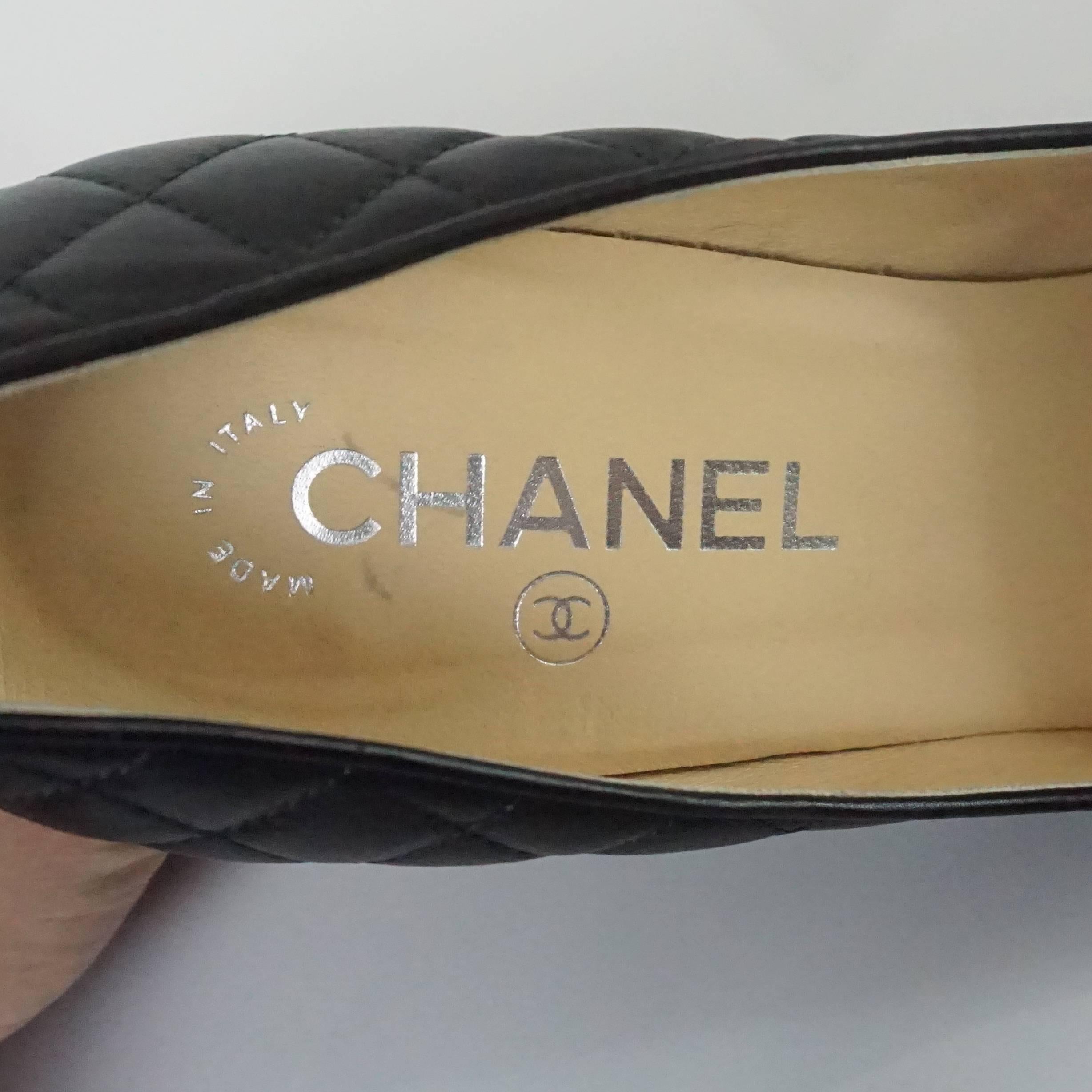 Chanel Black Quilted Leather and Patent Wedges - 38 2