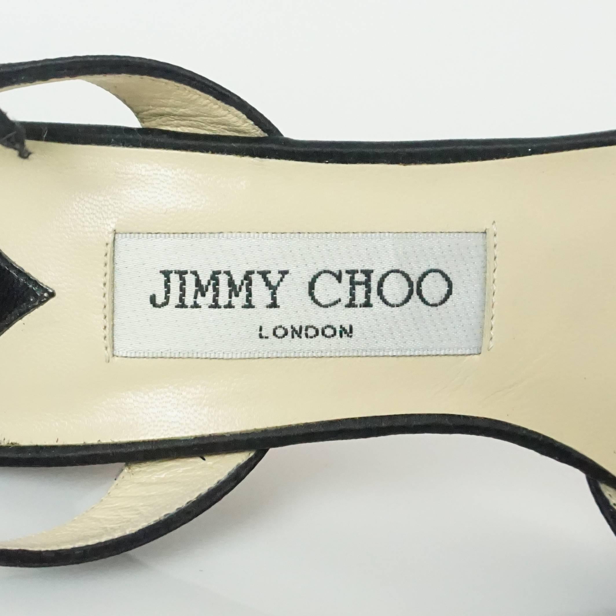 Jimmy Choo Black Satin Slingbacks with Rhinestones - 38.5 In Excellent Condition In West Palm Beach, FL