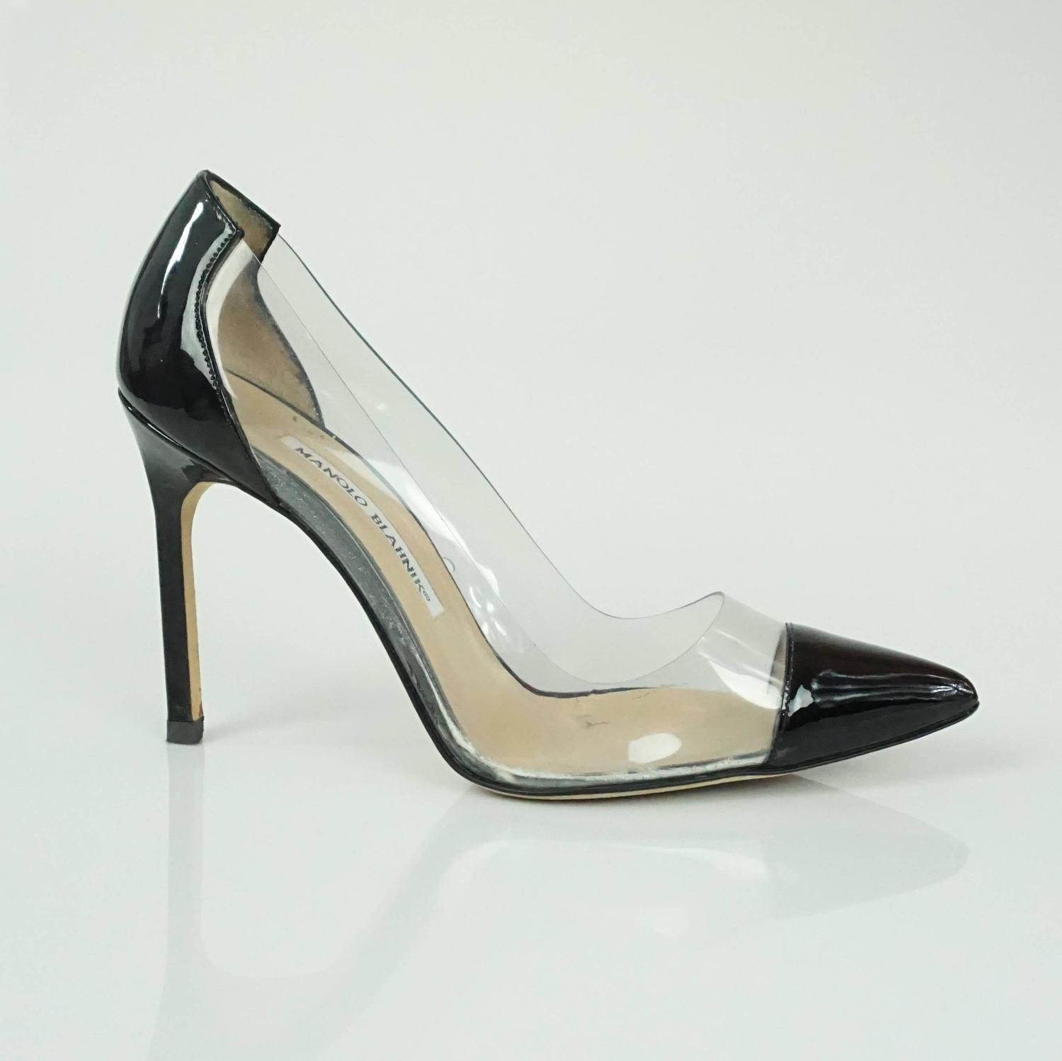 Manolo Blahnik Black Patent and Clear Plastic Pumps - 36.5 For Sale at ...