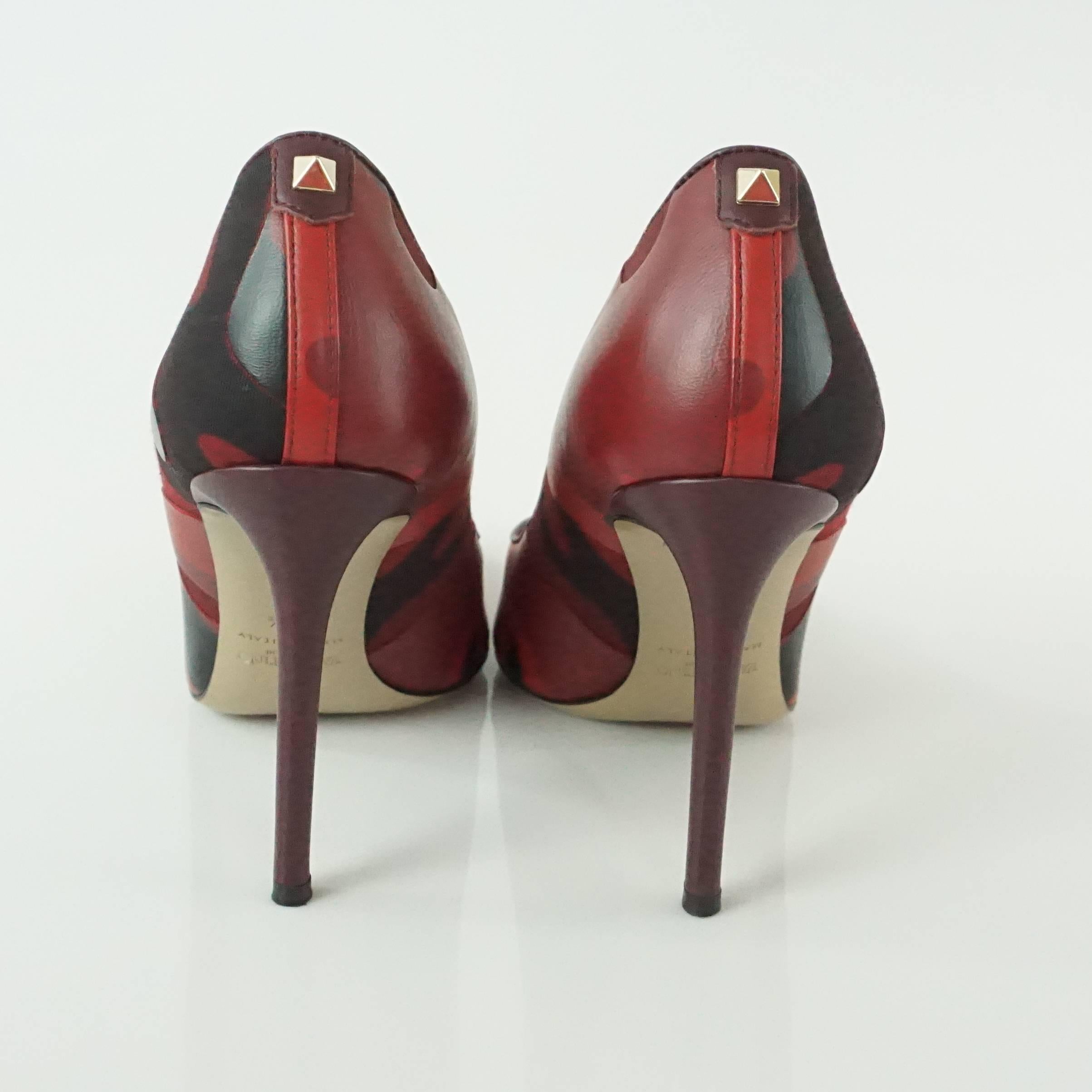 Brown Valentino Red and Black Camo Leather and Fabric Pumps - 36.5