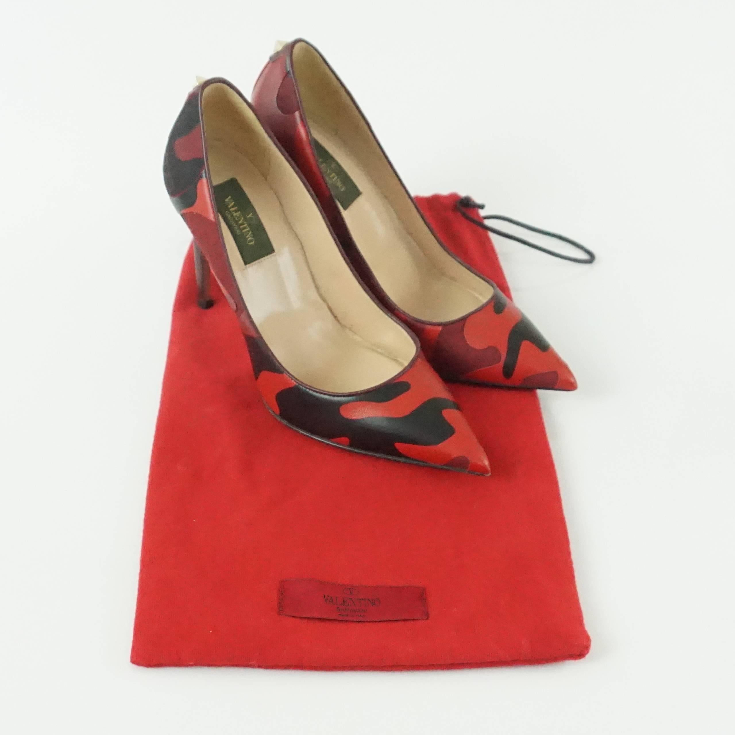 Valentino Red and Black Camo Leather and Fabric Pumps - 36.5 1
