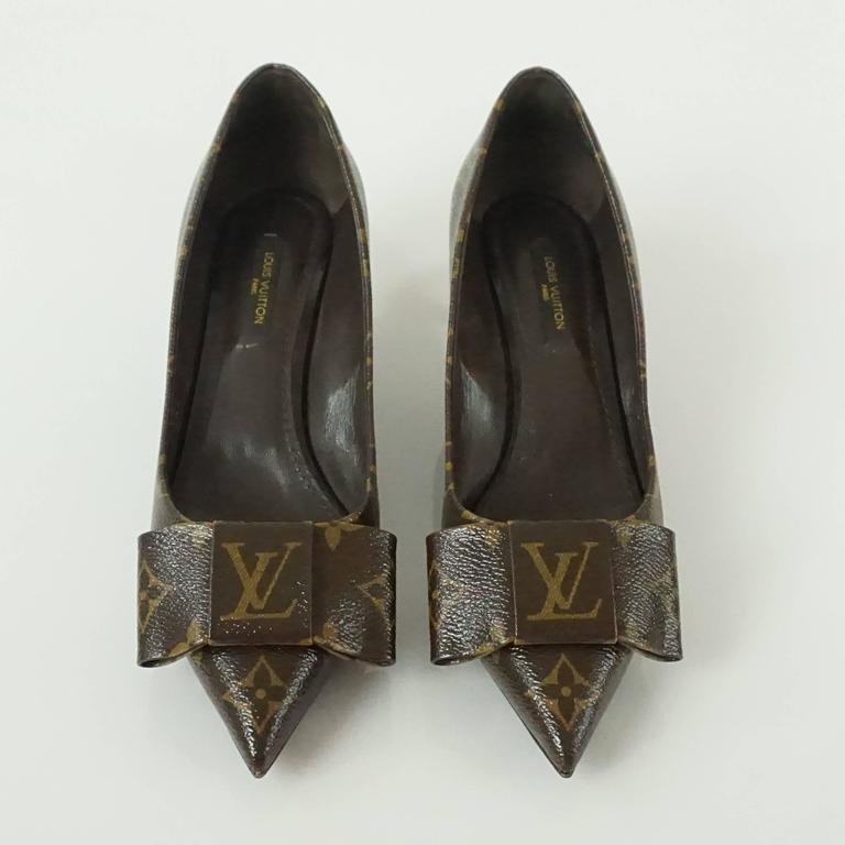 Louis Vuitton Brown Monogram Bow Heels - 36.5 at 1stDibs