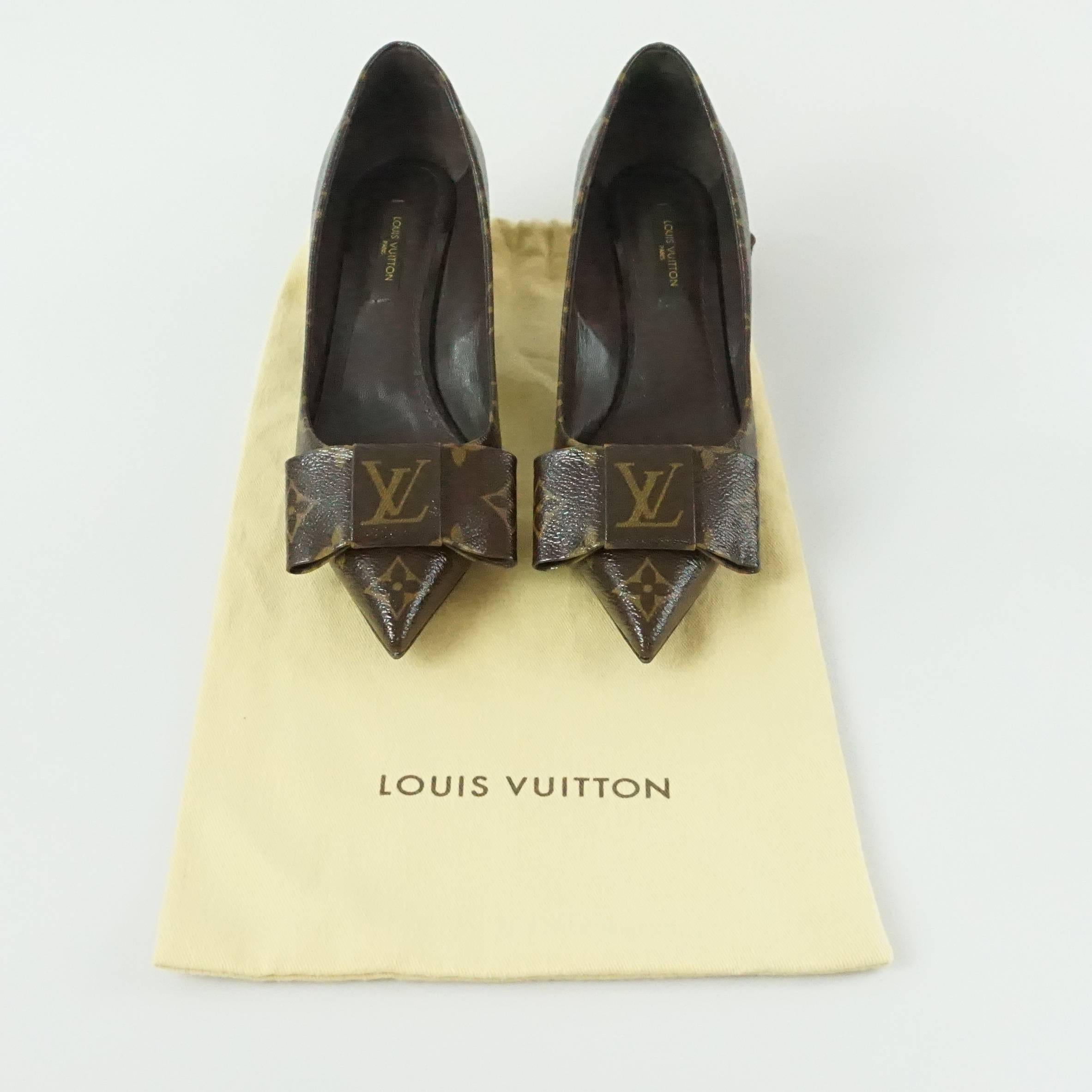 Women's Louis Vuitton Brown Monogram Bow Heels - 36.5