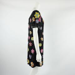 Bob Mackie Black and Multi Floral Beaded Dress - 12 - 1980's